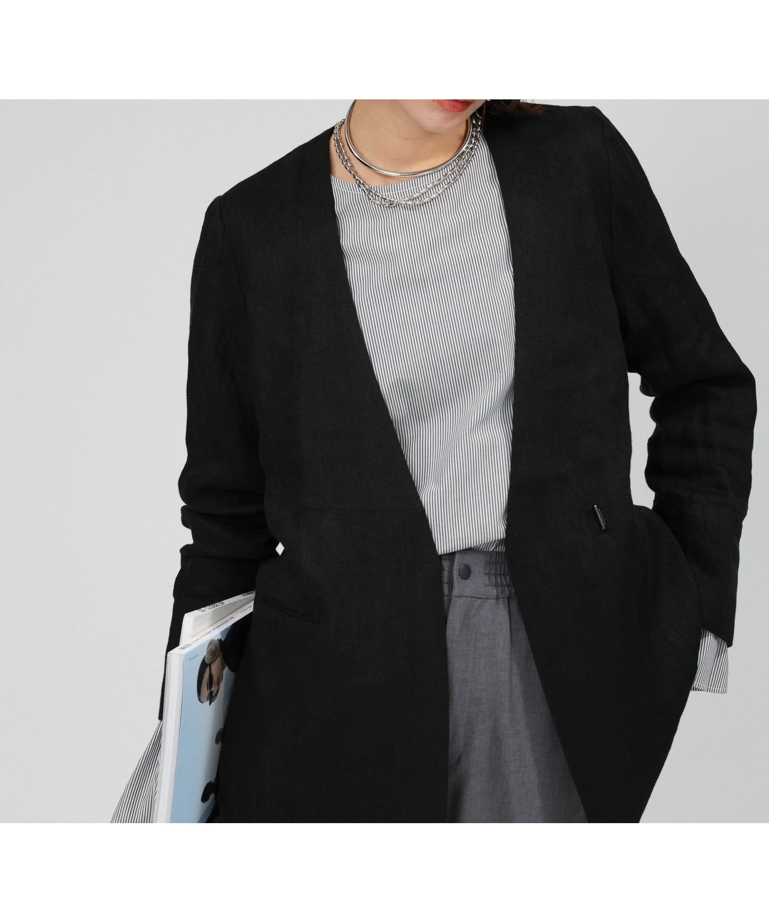【バビロン/BABYLONE / KIDS】のリネンノーカラージャケット インテリア・キッズ・メンズ・レディースファッション・服の通販 founy(ファニー) 　ファッション　Fashion　キッズファッション　Fashion for Kids　アウター　Coat Outerwear /Kids　シルク　Silk, 100% Silk　ジャケット　Jacket, Outerwear　なめらか　Smooth, Silky Texture　ボトム　Bottoms, Lower Wear　リネン　Linen, Linen Fabric　再入荷　Restock / Back in Stock　夏　Summer　ビジネス 仕事 通勤　Business / Work / Commuting　ブラック19|ID: prp329100004530221 ipo3291000000032659615