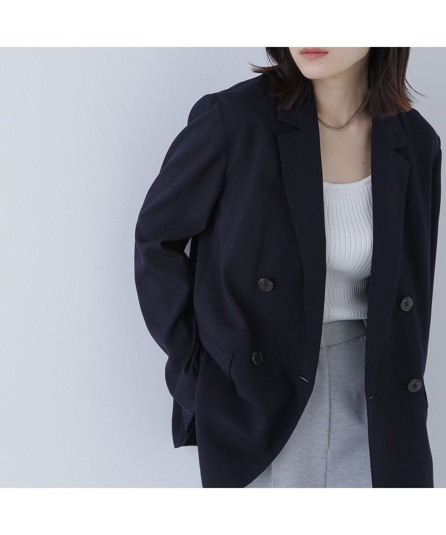 【ナチュラル ビューティー ベーシック/NATURAL BEAUTY BASIC】のライトボクシーダブルジャケット インテリア・キッズ・メンズ・レディースファッション・服の通販 founy(ファニー) 　ファッション　Fashion　レディースファッション　Ladies' Fashion Online　アウター　Coat Outerwear　ジャケット　Jackets　ネイビー|ID: prp329100004530332 ipo3291000000032382530