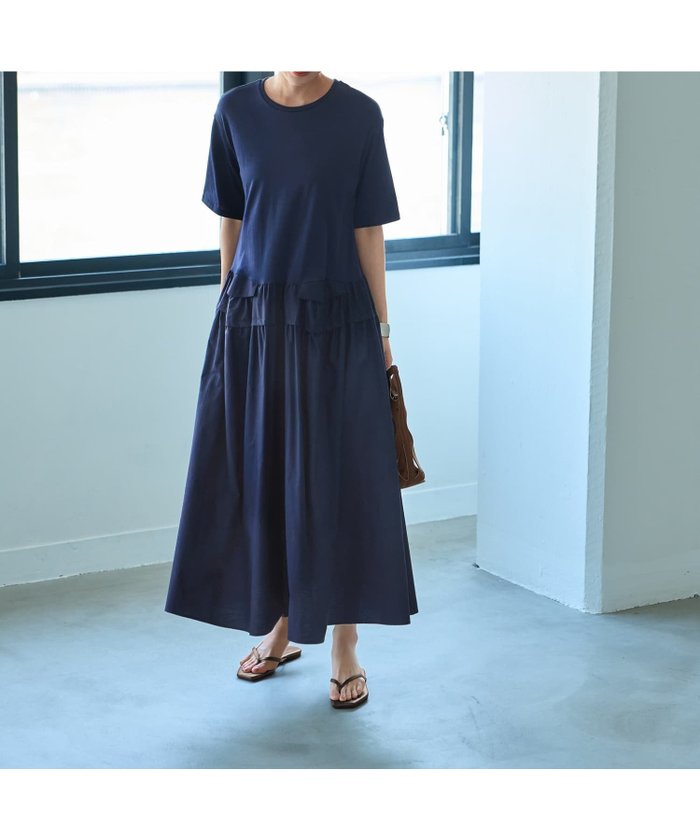 【スタイルデリ/STYLE DELI】の【Made in JAPAN】生地コンビボリュームスカート半袖ワンピース インテリア・キッズ・メンズ・レディースファッション・服の通販 founy(ファニー) https://founy.com/ ファッション Fashion レディースファッション Fashion for Women スカート Skirts カットソー Cut and Sewn Top ギャザー Gathered, Ruffled フォルム Silhouette, Form フレア Flare, Flared ポケット Pocket, Pocket Detail 半袖 Short Sleeve, Half Sleeve 日本製 Made In Japan |ID: prp329100004530358 ipo3291000000032700212