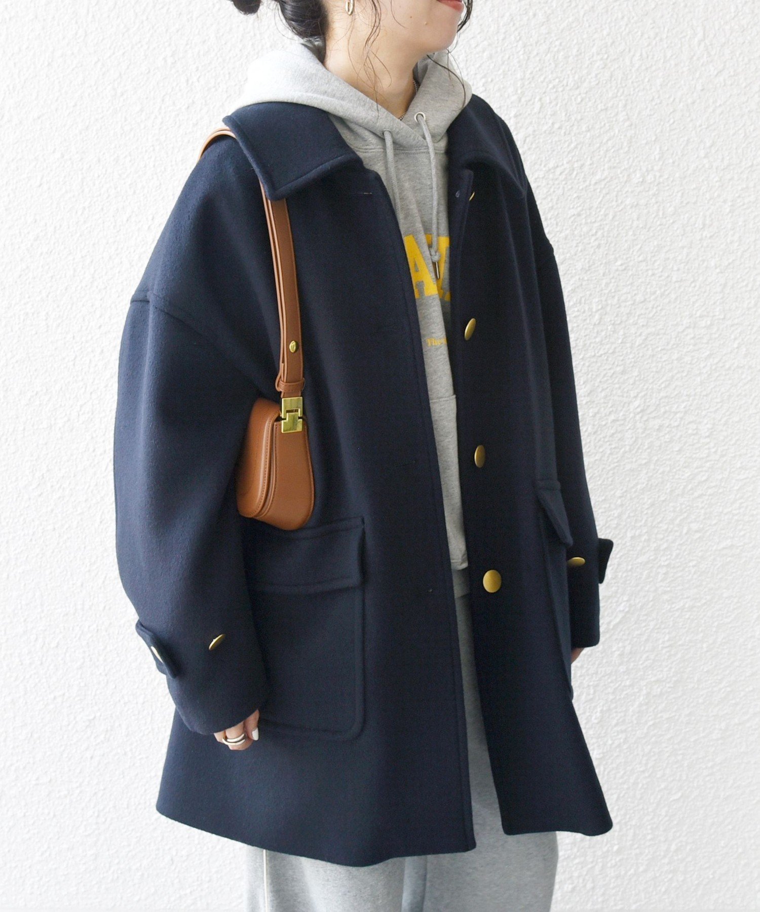 【シップス フォー ウィメン/SHIPS】のSHIPS any ノンミュールジングウール ステンカラー ミディ コート インテリア・キッズ・メンズ・レディースファッション・服の通販 founy(ファニー) 　ファッション　Fashion　レディースファッション　WOMEN　アウター　Coat Outerwear　コート　Coats　ダブル　Double　バランス　Balance　ボトム　Bottom　ネイビー|ID: prp329100004530435 ipo3291000000032029377