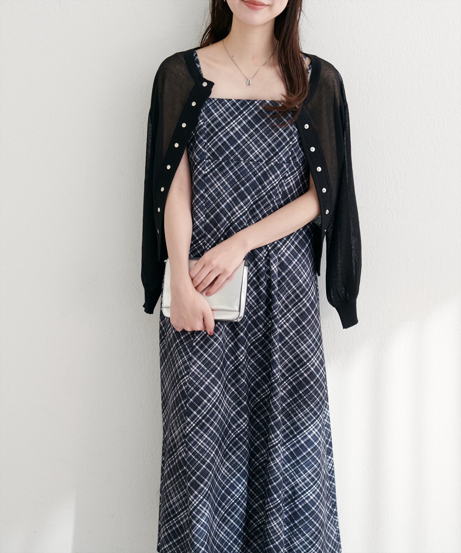 【ナチュラルクチュール/natural couture】のカットジョーゼットキャミワンピース インテリア・キッズ・メンズ・レディースファッション・服の通販 founy(ファニー) 　ファッション　Fashion　レディースファッション　Fashion for Women　ワンピース　Dresses　キャミソールワンピース　Camisole Dresses　カットソー　Cut and Sewn Top　キャミワンピース　Cami Dress, Slip Dress　シンプル　Simple, Minimal　スリット　Slit, Slit Detail　チェック　Check, Plaid, Tartan　ドット　Polka Dot, Dot Pattern　ハイネック　High Neck, Mock Neck　フレア　Flare, Flared　ベーシック　Basic, Essential　ポケット　Pocket, Pocket Detail　無地　Plain, Solid Color　リボン　Ribbon, Bow　A/W・秋冬　Autumn/Winter　再入荷　Restock / Back in Stock　2025年　2025　2025-2026秋冬・A/W　Autumn/Winter 2025–26 AW25–26　チェック|ID: prp329100004530467 ipo3291000000034238303