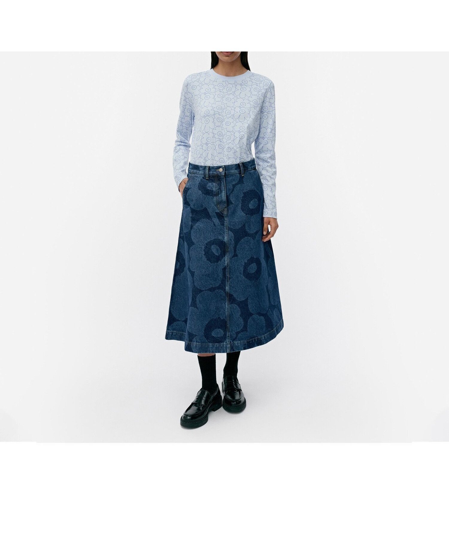 【マリメッコ/marimekko】のMaridenim Suoritus Unikko スカート 人気、トレンドファッション・服の通販 founy(ファニー) 　ファッション　Fashion　レディースファッション　Fashion for Women　スカート　Skirts　ストレッチ　Stretch, Stretchy Fabric　デニム　Denim, Jeans Material　パターン　Pattern, Design Print　パッチ　Patch, Appliqué　フロント　Front, Front Design　ポケット　Pocket, Pocket Detail　 other-1|ID: prp329100004530619 ipo3291000000032735682