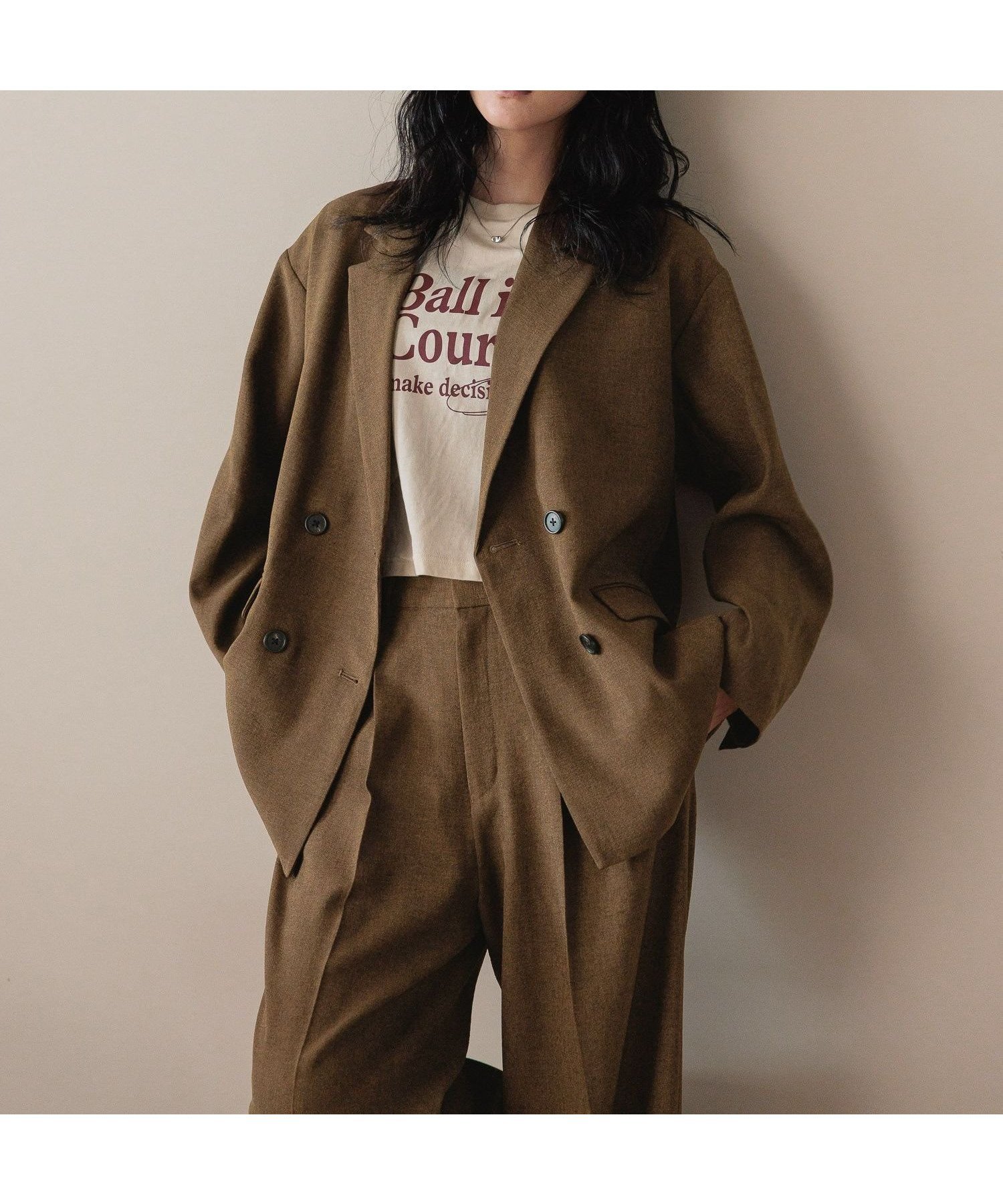 【ローリーズファーム/LOWRYS FARM】のホップサックダブルジャケット インテリア・キッズ・メンズ・レディースファッション・服の通販 founy(ファニー) 　ファッション　Fashion　レディースファッション　Fashion for Women　アウター　Coat / Outerwear Collection　レディースジャケット・軽アウター　Jackets　おすすめ　Recommended / Our Picks　シンプル　Simple, Minimal　ジャケット　Jacket, Outerwear　セットアップ　Set-Up, Coordinated Outfit　ダブル　Double, Double-Breasted　チュール　Tulip, Tulip Motif　ビスチェ　Bustier, Corset Top　人気　Popular, Best Seller　定番　Standard, Basic Item　ブラウン|ID: prp329100004530627 ipo3291000000034024086