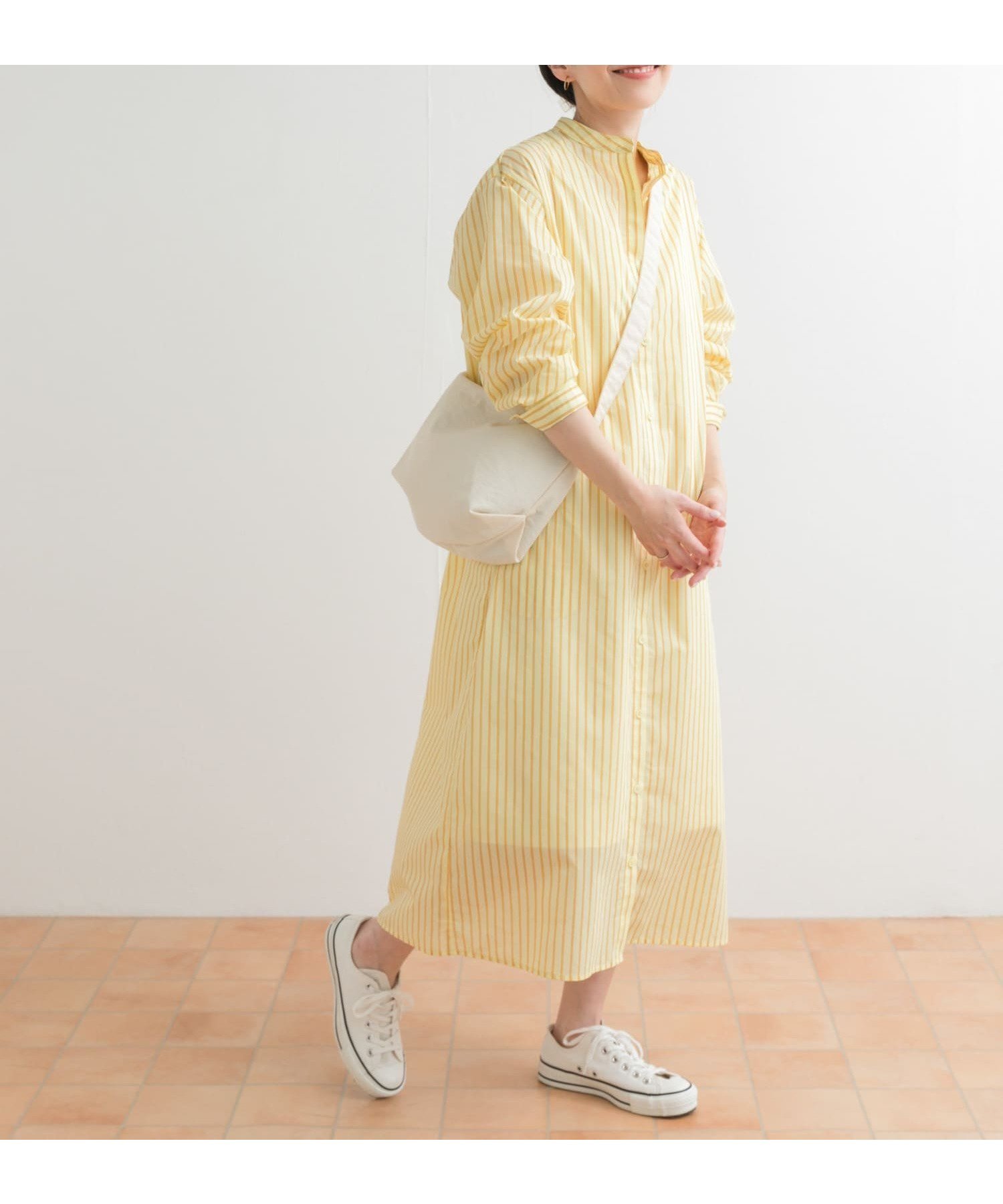 【アーバンリサーチ ドアーズ/URBAN RESEARCH DOORS】のカラーストライプシャツワンピース インテリア・キッズ・メンズ・レディースファッション・服の通販 founy(ファニー) 　ファッション　Fashion　レディースファッション　WOMEN　ワンピース　Dress　シャツワンピース　Shirt Dresses　2025年　2025　2025春夏・S/S　Ss,Spring/Summer,2025　シンプル　Simple　スタンド　Stand　ストライプ　Stripe　ベーシック　Basic　夏　Summer　春　Spring　S/S・春夏　Ss・Spring/Summer　YELLOW|ID: prp329100004530702 ipo3291000000032030513