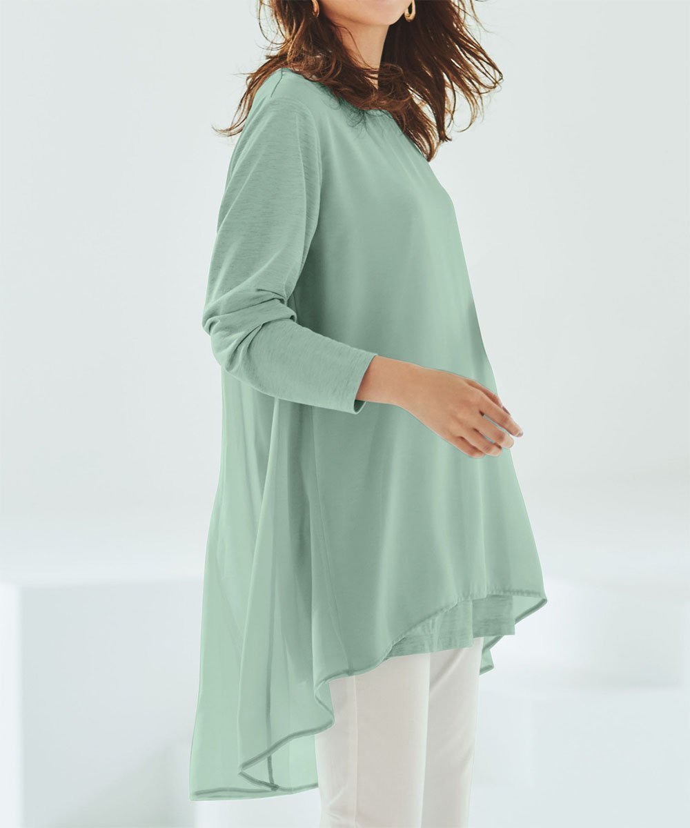 【ラナン/Ranan】の異素材切替フレアーチュニック インテリア・キッズ・メンズ・レディースファッション・服の通販 founy(ファニー) 　ファッション　Fashion　レディースファッション　WOMEN　トップス・カットソー　Tops/Tshirt　カットソー　Cut And Sew　シフォン　Chiffon　チュニック　Tunic　フレア　Flare　リラックス　Relax　ロング　Long　切替　Switching　夏　Summer　ミント|ID: prp329100004530707 ipo3291000000032030539