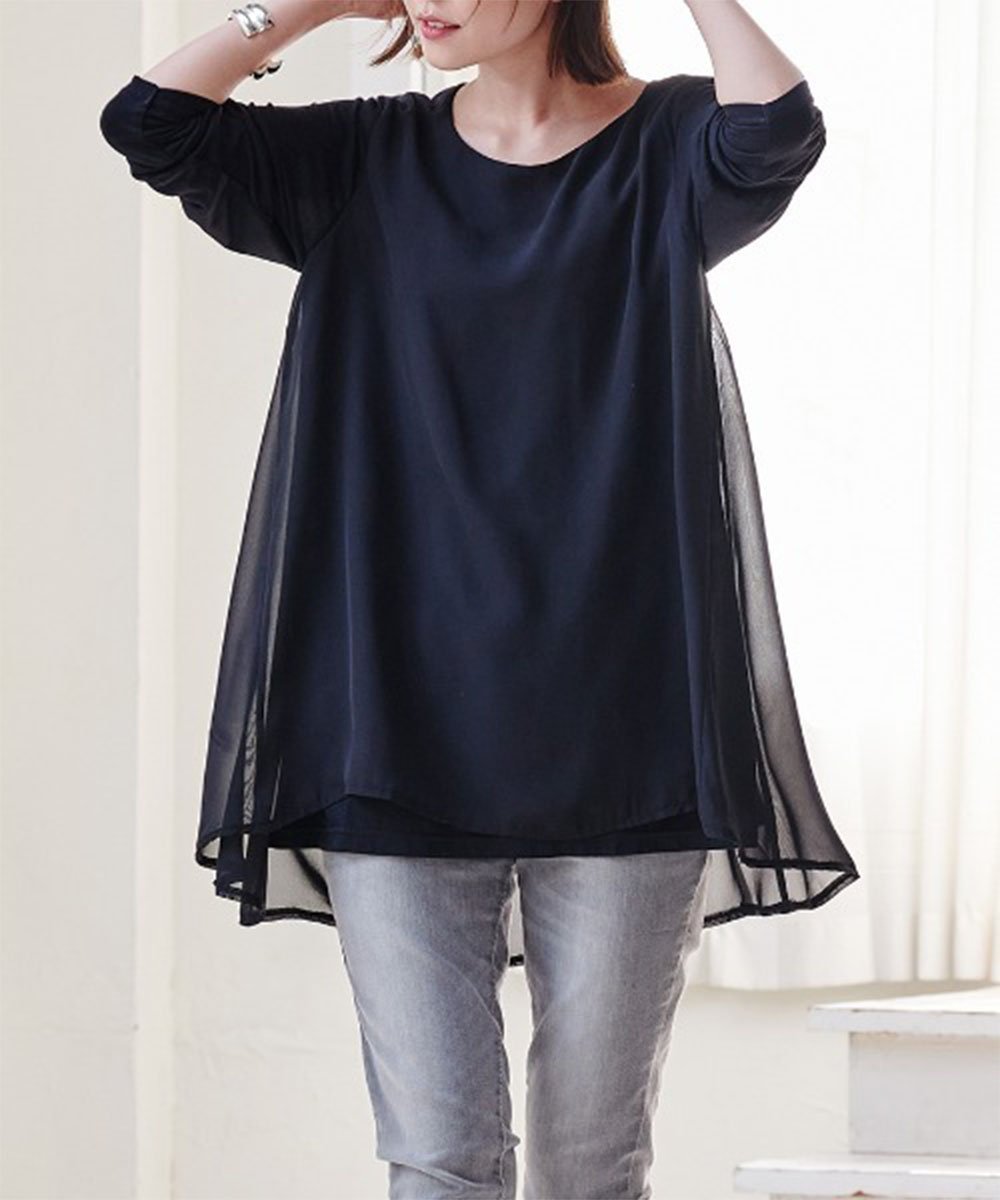 【ラナン/Ranan】の異素材切替フレアーチュニック インテリア・キッズ・メンズ・レディースファッション・服の通販 founy(ファニー) 　ファッション　Fashion　レディースファッション　WOMEN　トップス・カットソー　Tops/Tshirt　カットソー　Cut And Sew　シフォン　Chiffon　チュニック　Tunic　フレア　Flare　リラックス　Relax　ロング　Long　切替　Switching　夏　Summer　ブラック|ID: prp329100004530707 ipo3291000000032030541
