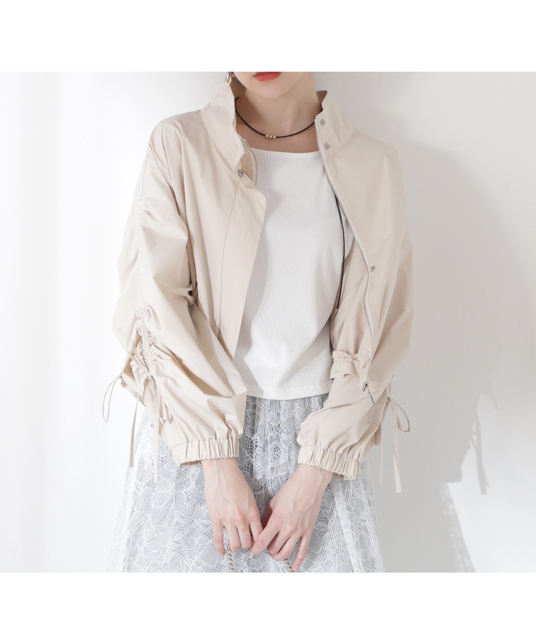 【プロポーション ボディドレッシング/PROPORTION BODY DRESSING】のシャーリングリボンブルゾン インテリア・キッズ・メンズ・レディースファッション・服の通販 founy(ファニー) 　ファッション　Fashion　レディースファッション　WOMEN　アウター　Coat Outerwear　ブルゾン　Blouson/Jackets　シャーリング　Shirring　タフタ　Taffeta　ドローストリング　Drawstring　ブルゾン　Blouson　リボン　Ribbon　ベージュ|ID: prp329100004530746 ipo3291000000032362470