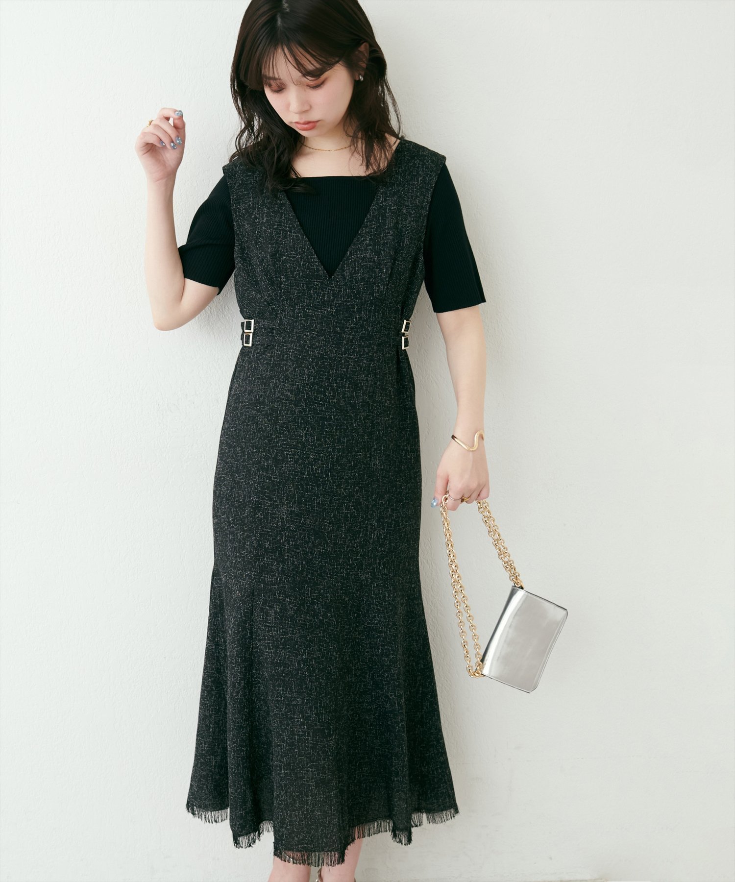 【ナチュラルクチュール/natural couture】のサイドベルトデザインジャンスカ インテリア・キッズ・メンズ・レディースファッション・服の通販 founy(ファニー) 　ファッション　Fashion　レディースファッション　WOMEN　ベルト　Belts　インナー　Inner　サンダル　Sandals　ツイード　Tweed　トレンド　Trend　ドレープ　Drape　フリンジ　Fringe　フレア　Flare　フロント　Front　リブニット　Rib Knit　ロング　Long　夏　Summer　2025年　2025　2025春夏・S/S　Ss,Spring/Summer,2025　ブラック|ID: prp329100004530756 ipo3291000000032030739