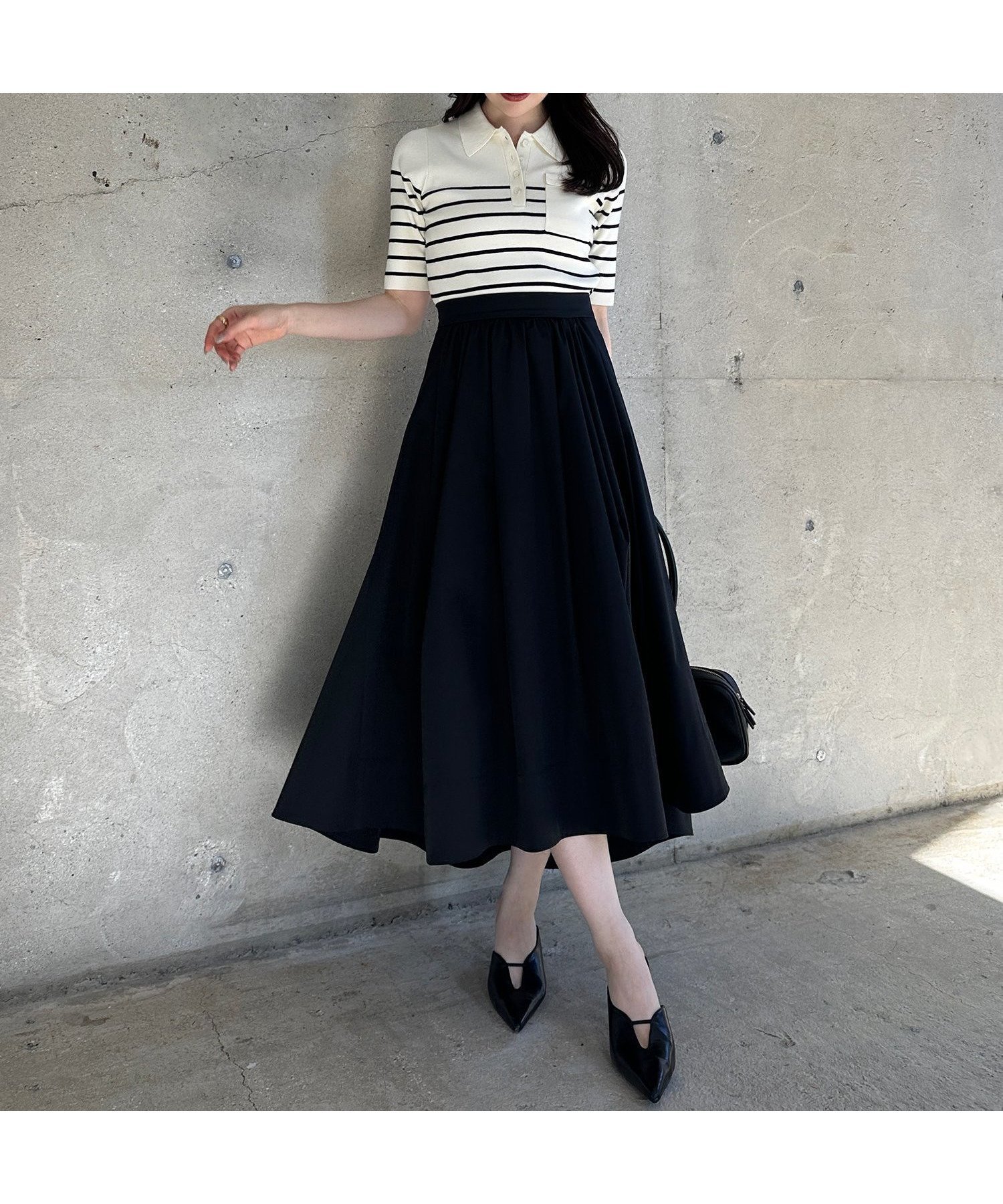 【アニュアンス/anuans】のポロニットドッキングワンピース インテリア・キッズ・メンズ・レディースファッション・服の通販 founy(ファニー) 　ファッション　Fashion　レディースファッション　Ladies' Fashion Online　ワンピース　Dress　タフタ　Taffeta　ドッキング　Docking　パターン　Pattern　フラップ　Flap　プレート　Plate　BORDER|ID: prp329100004530830 ipo3291000000032697875