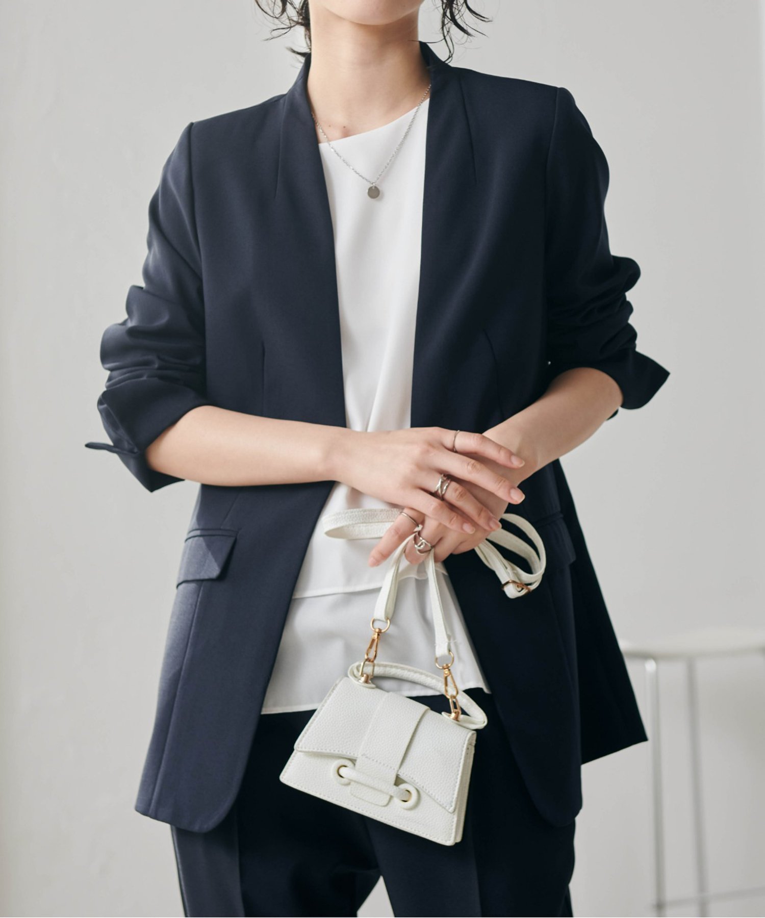 【ラナン/Ranan】の洗える!ノーカラーボックスジャケット インテリア・キッズ・メンズ・レディースファッション・服の通販 founy(ファニー) 　ファッション　Fashion　レディースファッション　WOMEN　アウター　Coat Outerwear　ジャケット　Jackets　ジャケット　Jacket　スリット　Slit　トレンド　Trend　フロント　Front　ボックス　Box　ポケット　Pocket　楽ちん　Easy　洗える　Washable　ネイビーブラック|ID: prp329100004530832 ipo3291000000032353832