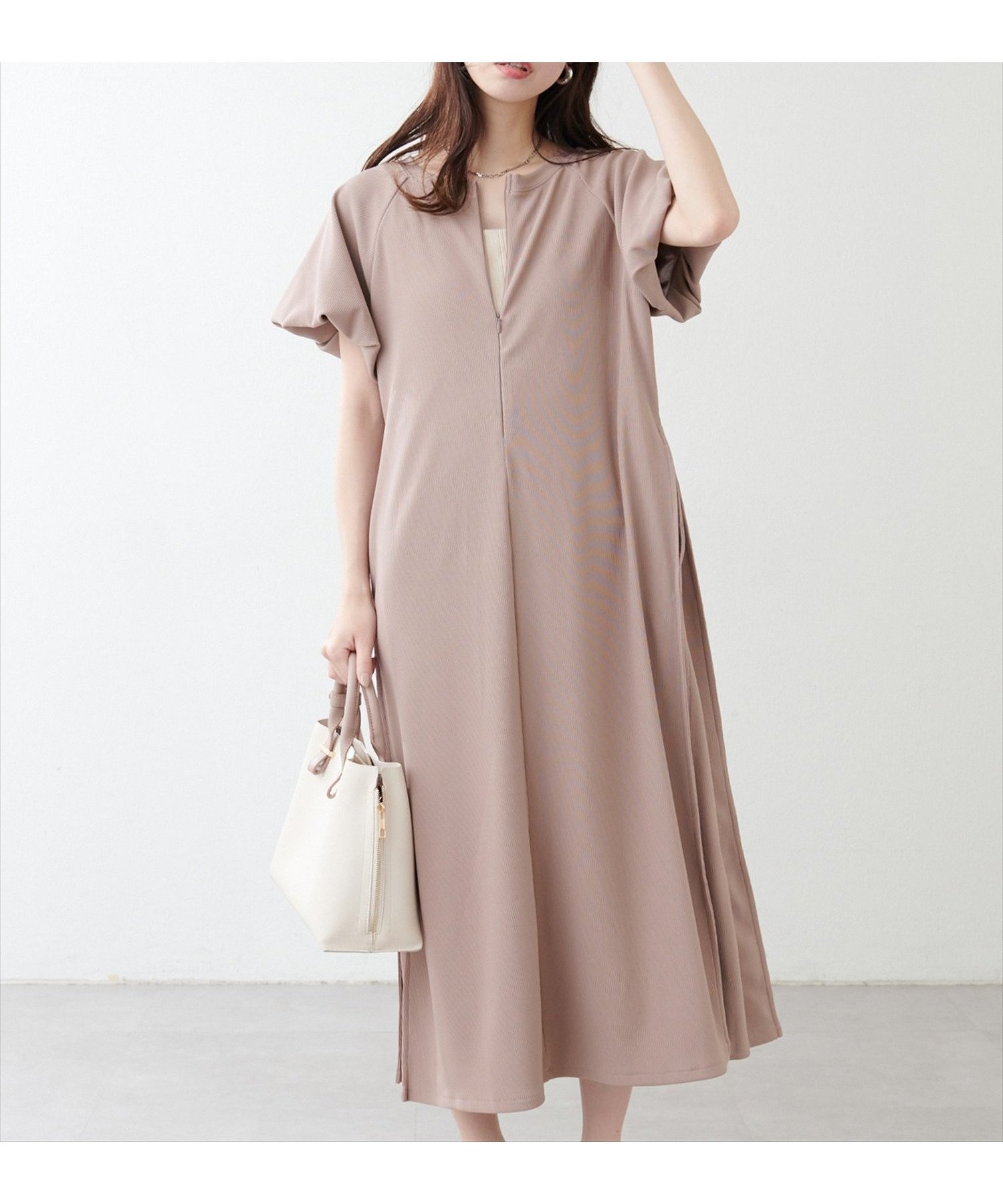 【ナチュラルクチュール/natural couture】の【mamamo】osono楽ちん2WAYリップルワンピース インテリア・キッズ・メンズ・レディースファッション・服の通販 founy(ファニー) 　ファッション　Fashion　レディースファッション　WOMEN　ワンピース　Dress　カットソー　Cut And Sew　サンダル　Sandals　スニーカー　Sneakers　デニム　Denim　バルーン　Balloon　ポケット　Pocket　楽ちん　Easy　2025年　2025　2025春夏・S/S　Ss,Spring/Summer,2025　ピンクベージュ|ID: prp329100004530844 ipo3291000000032210305