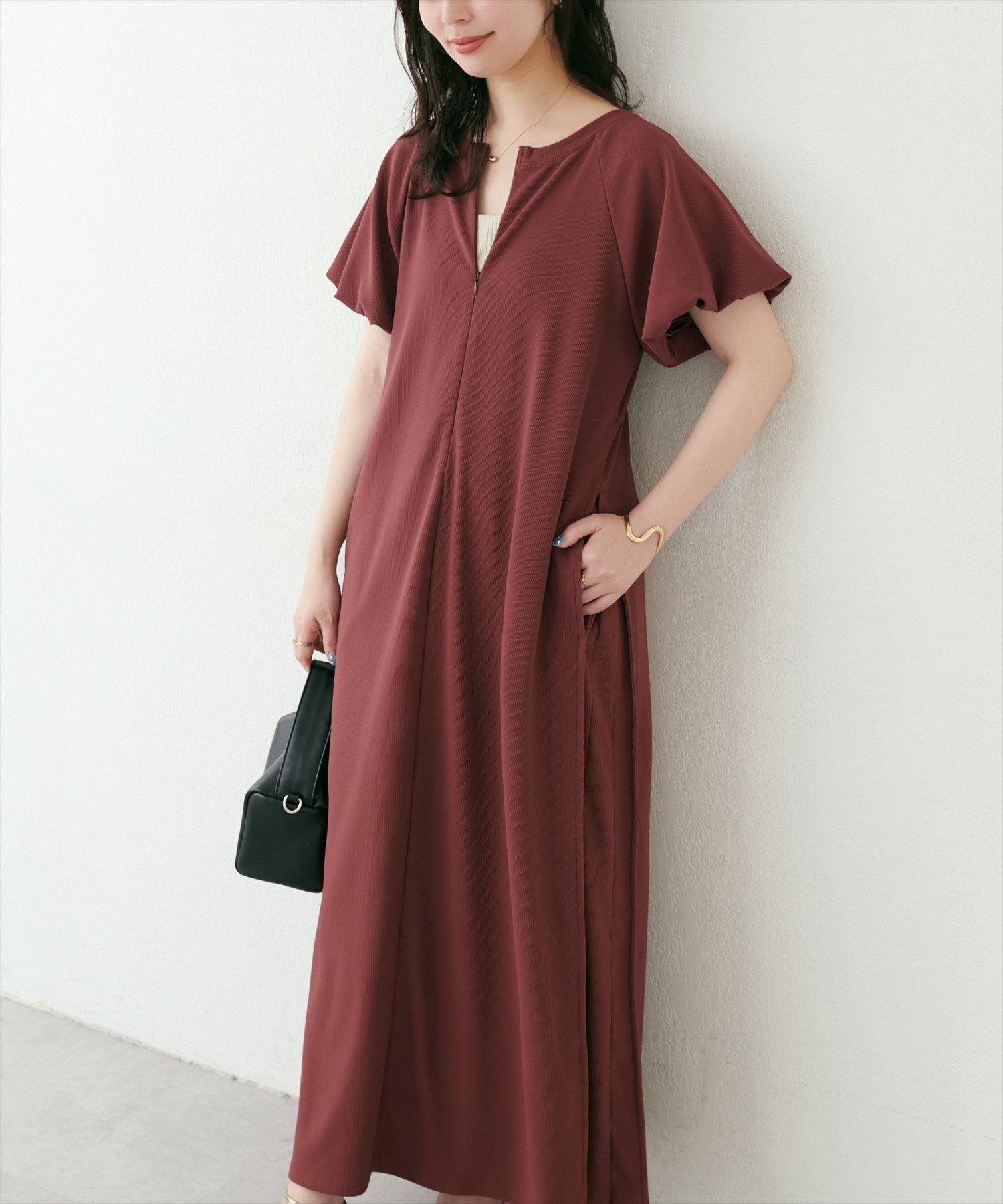 【ナチュラルクチュール/natural couture】の【mamamo】osono楽ちん2WAYリップルワンピース インテリア・キッズ・メンズ・レディースファッション・服の通販 founy(ファニー) 　ファッション　Fashion　レディースファッション　WOMEN　ワンピース　Dress　カットソー　Cut And Sew　サンダル　Sandals　スニーカー　Sneakers　デニム　Denim　バルーン　Balloon　ポケット　Pocket　楽ちん　Easy　2025年　2025　2025春夏・S/S　Ss,Spring/Summer,2025　レンガ|ID: prp329100004530844 ipo3291000000032210307