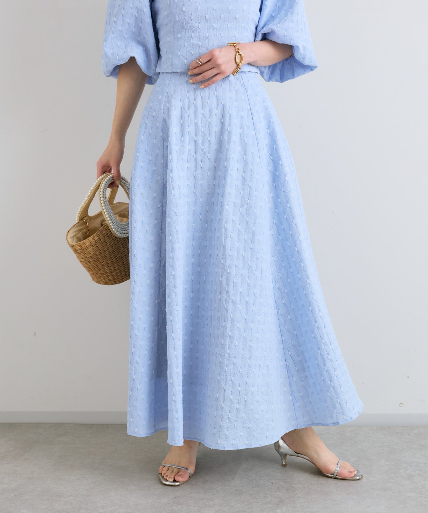 【ラブティックボンボン/La boutique BonBon】の【セットアップ可】フレアジャガードスカート インテリア・キッズ・メンズ・レディースファッション・服の通販 founy(ファニー) 　ファッション　Fashion　レディースファッション　Ladies' Fashion Online　セットアップ　Setup　スカート　Skirt　おすすめ　Recommend　セットアップ　Set Up　フレア　Flare　エレガント 上品　Elegant　サックスブルー|ID: prp329100004530847 ipo3291000000032689007