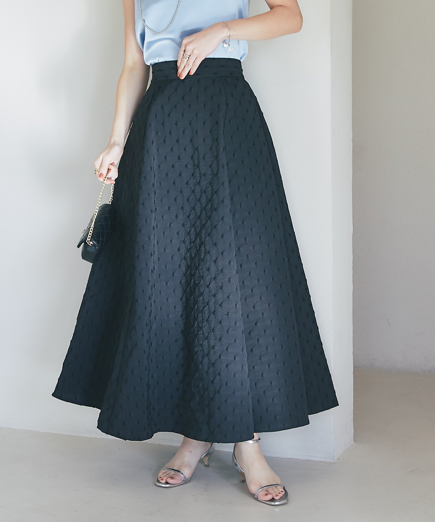 【ラブティックボンボン/La boutique BonBon】の【セットアップ可】フレアジャガードスカート インテリア・キッズ・メンズ・レディースファッション・服の通販 founy(ファニー) 　ファッション　Fashion　レディースファッション　Ladies' Fashion Online　セットアップ　Setup　スカート　Skirt　おすすめ　Recommend　セットアップ　Set Up　フレア　Flare　エレガント 上品　Elegant　ブラック|ID: prp329100004530847 ipo3291000000032689009