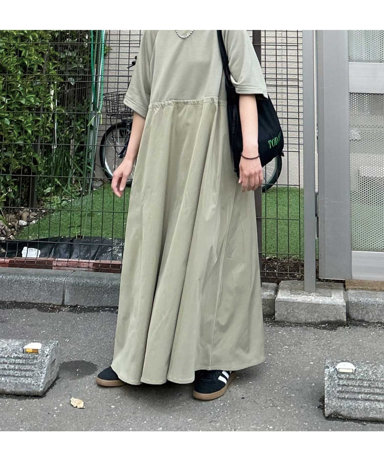 【コーナーズ/CORNERS】の【CORNERS by KR】半袖スウェットドッキングワンピース インテリア・キッズ・メンズ・レディースファッション・服の通販 founy(ファニー) 　ファッション　Fashion　レディースファッション　WOMEN　ワンピース　Dress　トレンド　Trend　ドッキング　Docking　ドローコード　Draw Cord　ミックス　Mix　エレガント 上品　Elegant　半袖　Short Sleeve　カーキ|ID: prp329100004530877 ipo3291000000032310780