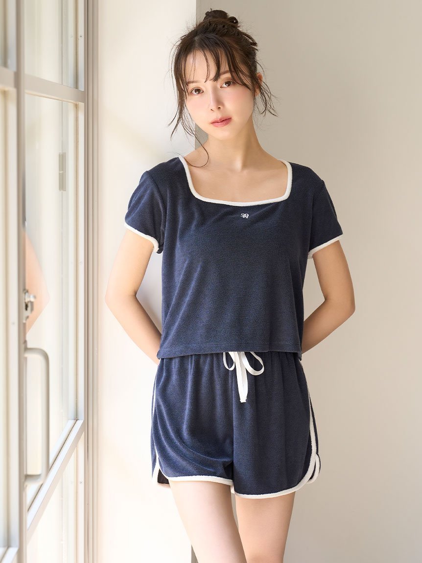 【スナイデル ホーム/SNIDEL HOME】の【sorbet light】【接触冷感】パイルセットアップ インテリア・キッズ・メンズ・レディースファッション・服の通販 founy(ファニー) 　ファッション　Fashion　レディースファッション　Ladies' Fashion Online　セットアップ　Setup　おすすめ　Recommend　ギフト プレゼント　Gift Present　コンパクト　Compact　ショート　Short　スクエア　Square　スリット　Slit　セットアップ　Set Up　パイピング　Piping　フェミニン　Feminine　フロント　Front　エレガント 上品　Elegant　半袖　Short Sleeve　NVY[089]|ID: prp329100004530989 ipo3291000000032622524