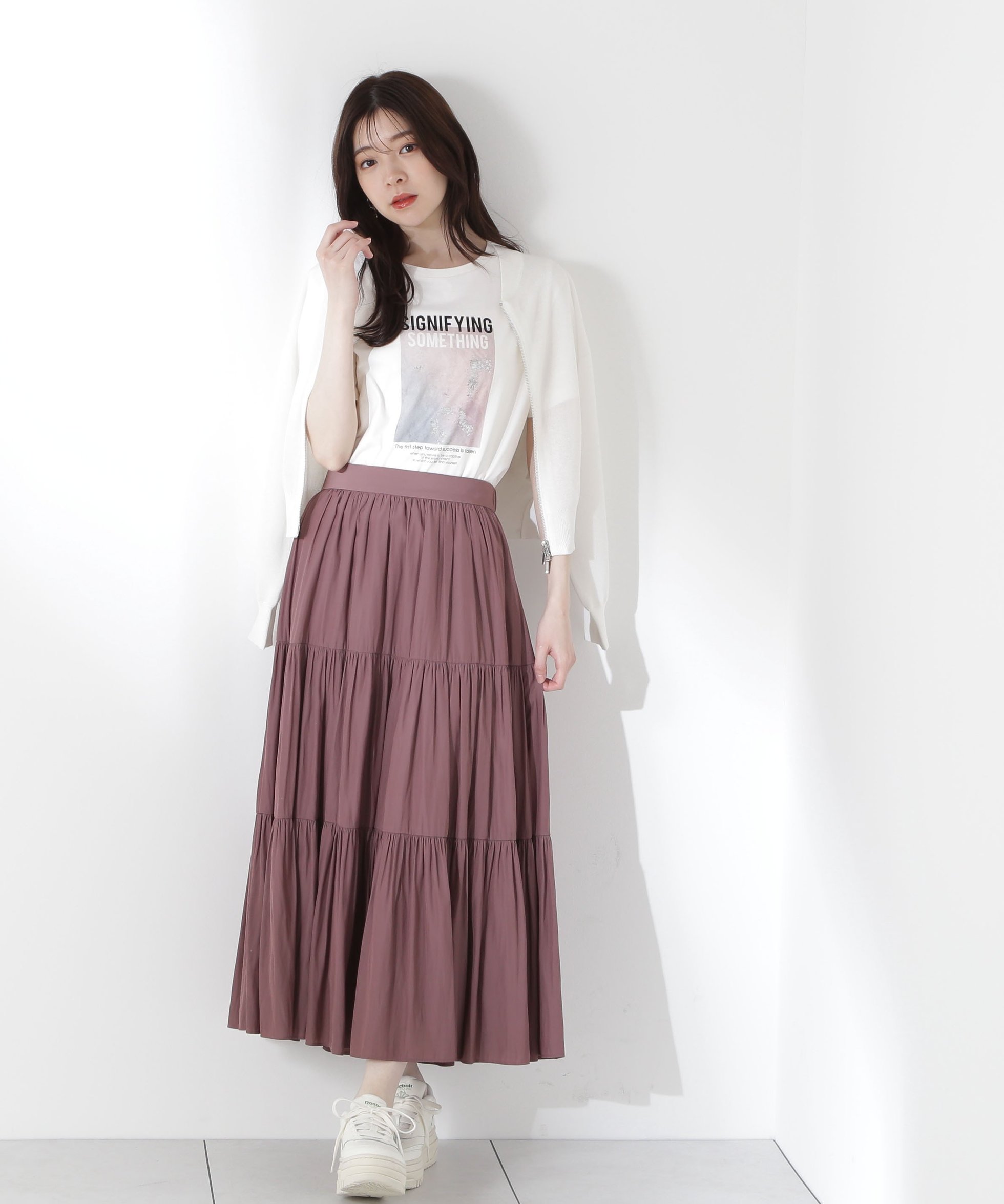 【プロポーション ボディドレッシング/PROPORTION BODY DRESSING】のギャザーティアードスカート インテリア・キッズ・メンズ・レディースファッション・服の通販 founy(ファニー) 　ファッション　Fashion　レディースファッション　Fashion for Women　スカート　Skirts　ティアードスカート　Tiered Skirts　ギャザー　Gathered, Ruffled　サテン　Satin, Glossy Fabric　シンプル　Simple, Minimal　ティアードスカート　Tiered Skirt, Flounced Skirt　人気　Popular, Best Seller　夏　Summer　ブラウン|ID: prp329100004531038 ipo3291000000033104325