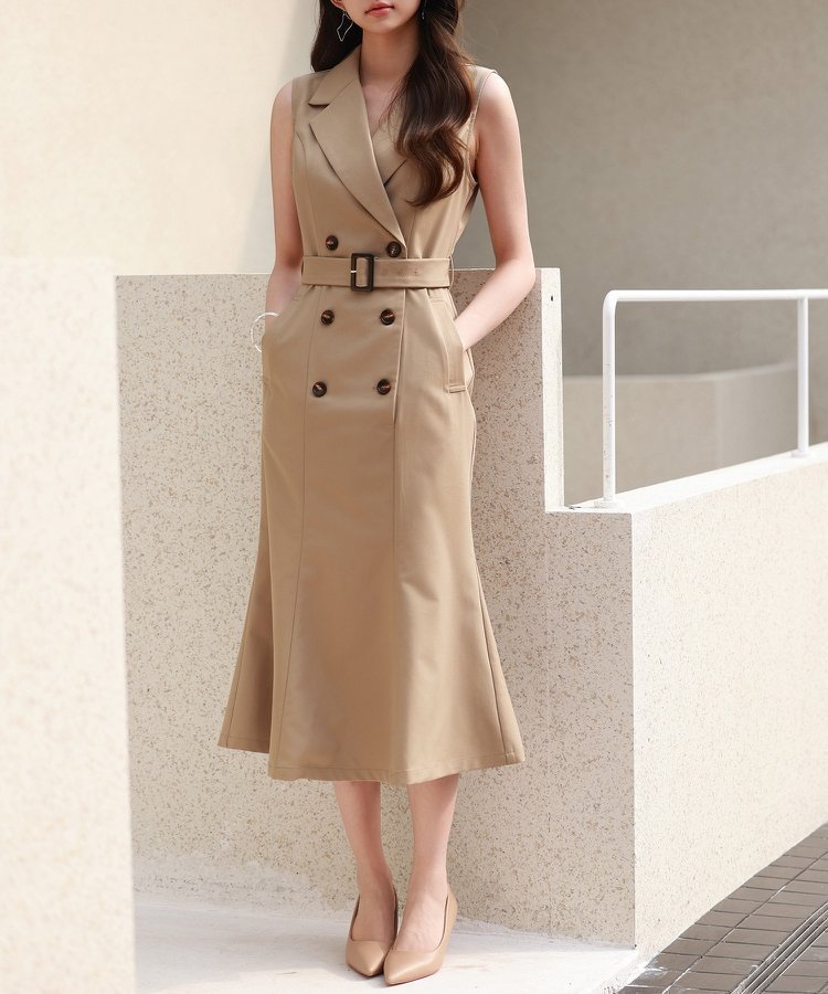 【セゾンドパピヨン/SAISON DE PAPILLON】のノースリーブマーメイドトレンチ風ワンピース 人気、トレンドファッション・服の通販 founy(ファニー) 　ファッション　Fashion　レディースファッション　WOMEN　ワンピース　Dress　スリット　Slit　ツイル　Twill　トレンチ　Trench　ノースリーブ　No Sleeve　ハンカチ　Handkerchief　フロント　Front　ベスト　Vest　ポケット　Pocket　マーメイド　Mermaid　 other-1|ID: prp329100004531052 ipo3291000000032031974
