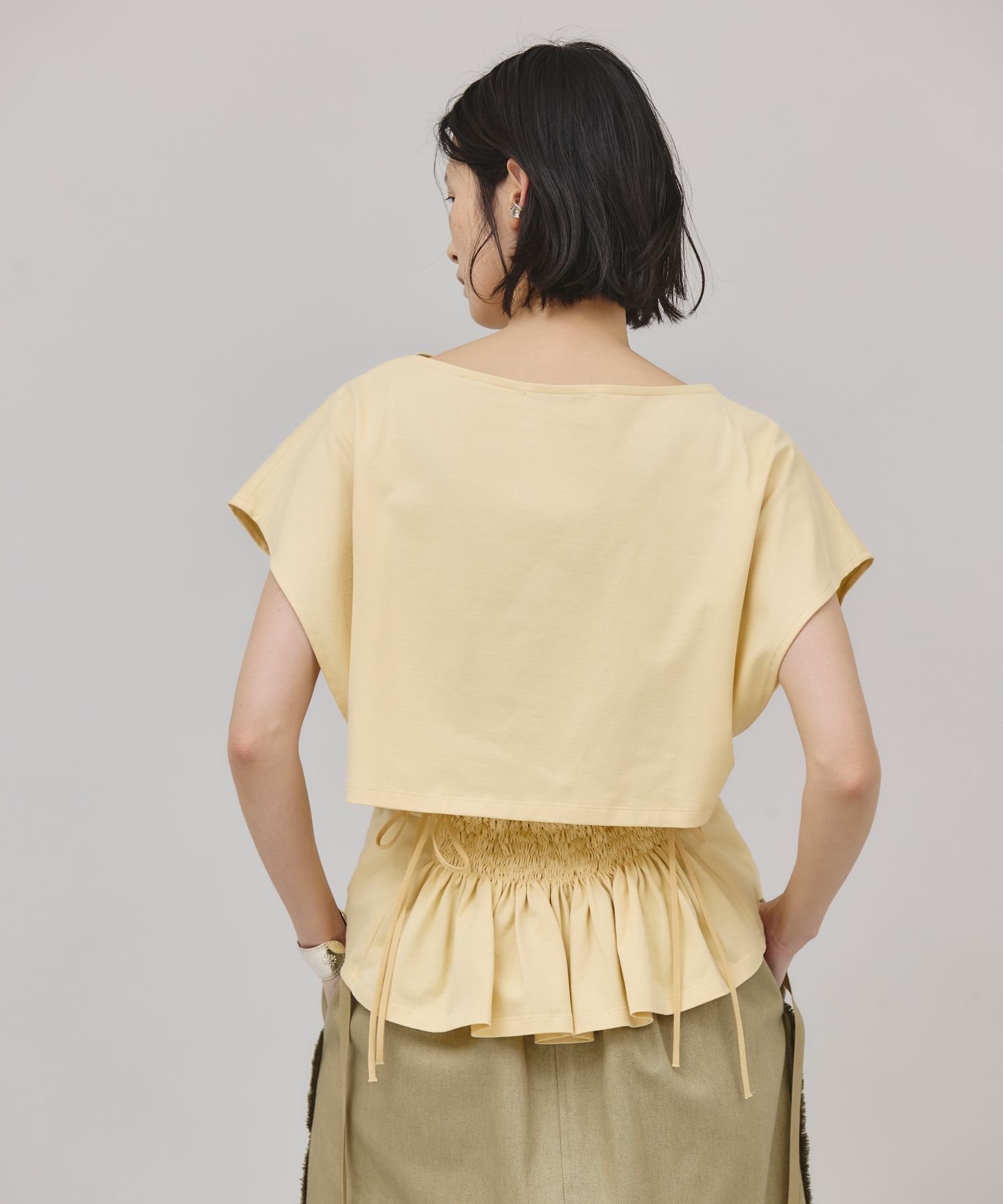 【カレンソロジー/Curensology】のバックシャーリングTシャツ インテリア・キッズ・メンズ・レディースファッション・服の通販 founy(ファニー) 　ファッション　Fashion　レディースファッション　WOMEN　トップス・カットソー　Tops/Tshirt　シャツ/ブラウス　Shirts/Blouses　ロング / Tシャツ　T-Shirts　エレガント 上品　Elegant　コンパクト　Compact　シャーリング　Shirring　プレーン　Plane　日本製　Made In Japan　クリーム62|ID: prp329100004531063 ipo3291000000032032028