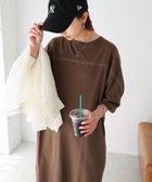 【その他のブランド/Other】の配色ステッチ オーバーサイズ 半袖 Tシャツ ワンピース ブラウン|ID: prp329100004531072 ipo3291000000032032066