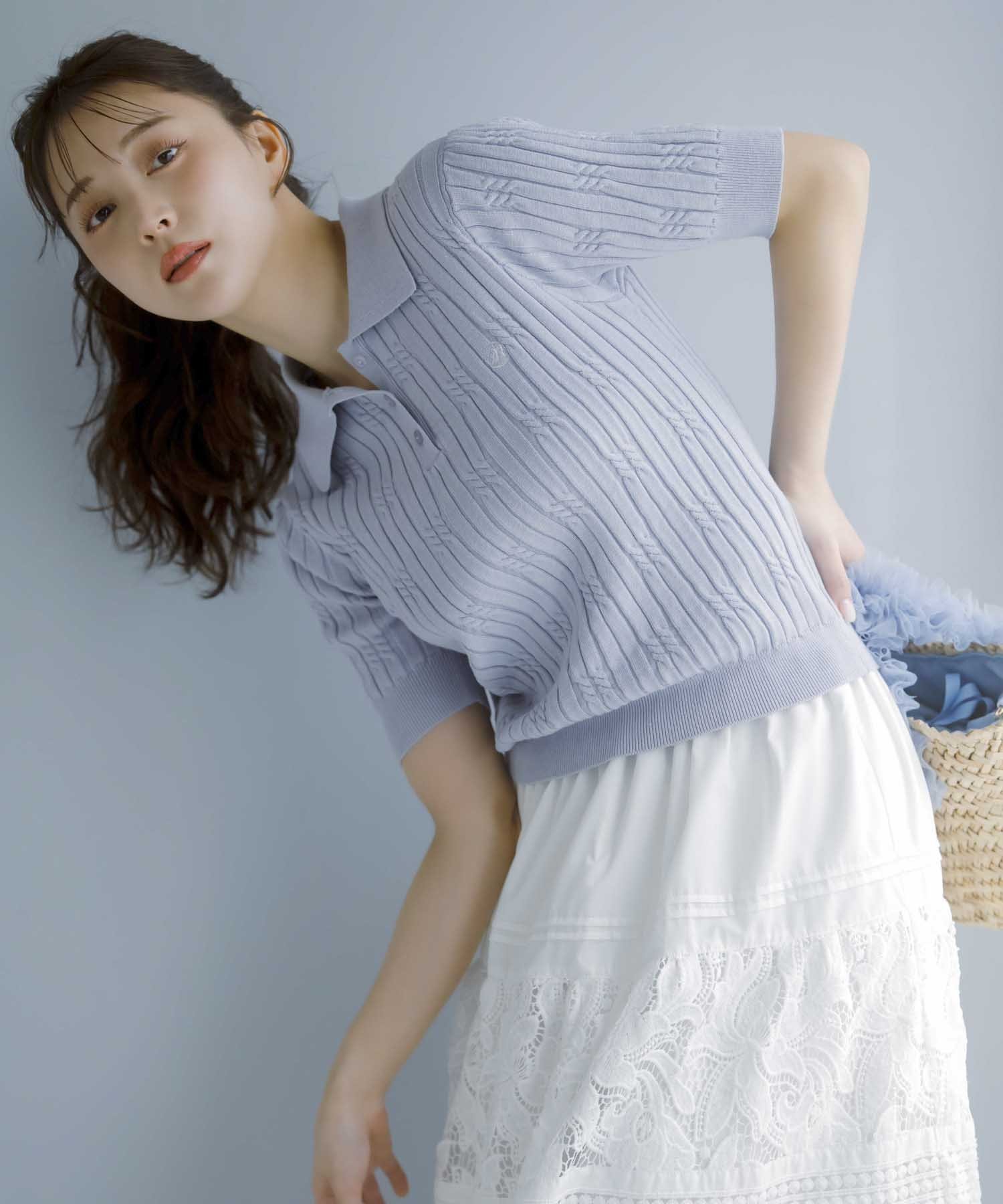 【ノエラ/Noela】のケーブルポロニット インテリア・キッズ・メンズ・レディースファッション・服の通販 founy(ファニー) 　ファッション　Fashion　レディースファッション　WOMEN　トップス・カットソー　Tops/Tshirt　ニット　Knit Tops　おすすめ　Recommend　コンパクト　Compact　スリーブ　Sleeve　デニム　Denim　トレンド　Trend　ポケット　Pocket　レース　Race　切替　Switching　ブルー|ID: prp329100004531093 ipo3291000000032380033