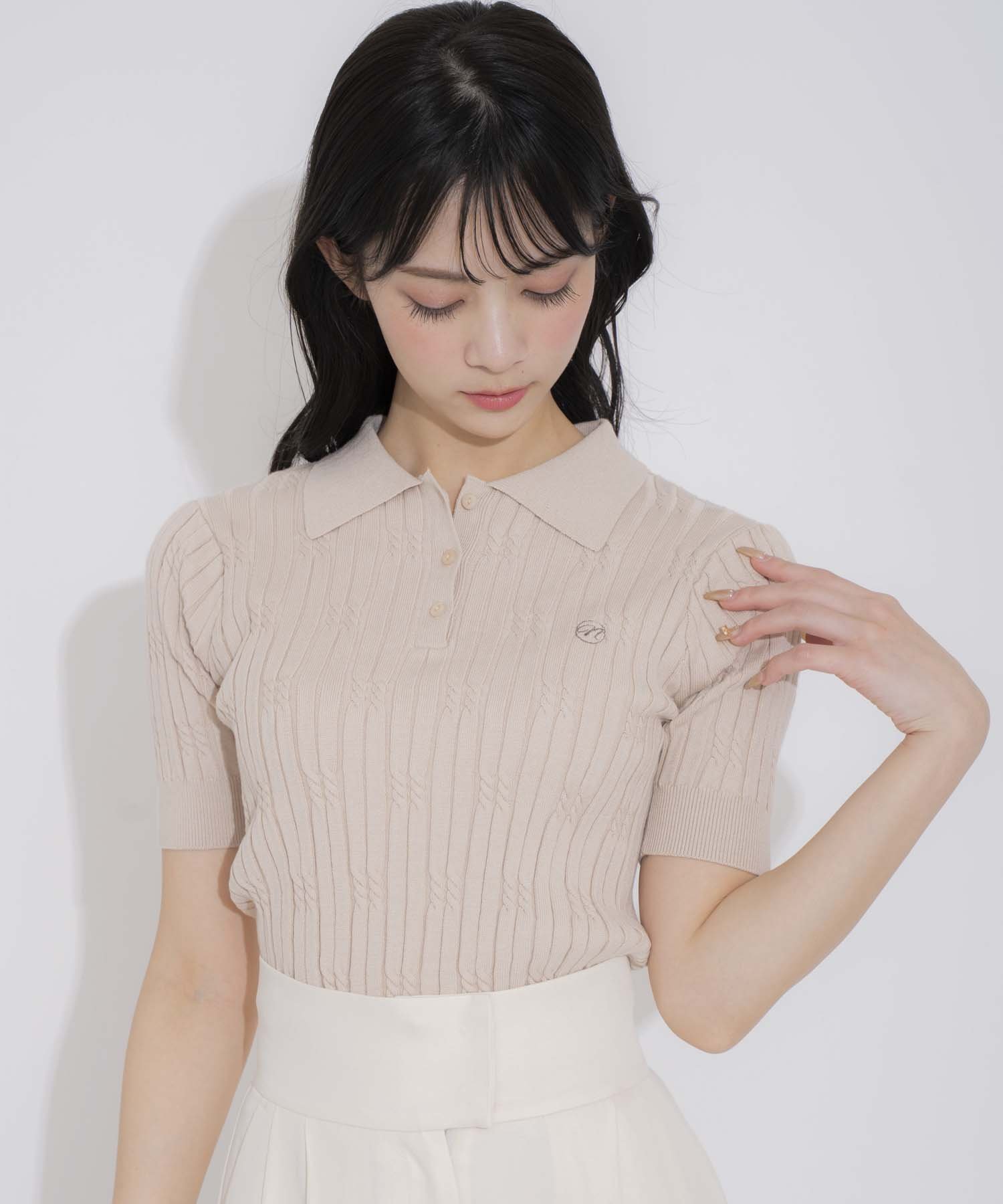 【ノエラ/Noela】のケーブルポロニット インテリア・キッズ・メンズ・レディースファッション・服の通販 founy(ファニー) 　ファッション　Fashion　レディースファッション　WOMEN　トップス・カットソー　Tops/Tshirt　ニット　Knit Tops　おすすめ　Recommend　コンパクト　Compact　スリーブ　Sleeve　デニム　Denim　トレンド　Trend　ポケット　Pocket　レース　Race　切替　Switching　ベージュ|ID: prp329100004531093 ipo3291000000032380034