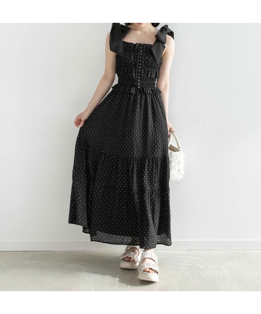【ランダ/RANDA】のショルダーリボンワンピース インテリア・キッズ・メンズ・レディースファッション・服の通販 founy(ファニー) 　ファッション　Fashion　レディースファッション　Fashion for Women　ワンピース　Dresses　インナー　Innerwear　エレガント 上品　Elegant　シャーリング　Shirring, Ruched　ショルダー　Shoulder, Shoulder Strap　ジャケット　Jacket, Outerwear　バランス　Balance, Style Balance　フィット　Fit, Slim Fit　フリル　Frill, Ruffle　フレア　Flare, Flared　リボン　Ribbon, Bow　BLACK|ID: prp329100004531102 ipo3291000000033586031
