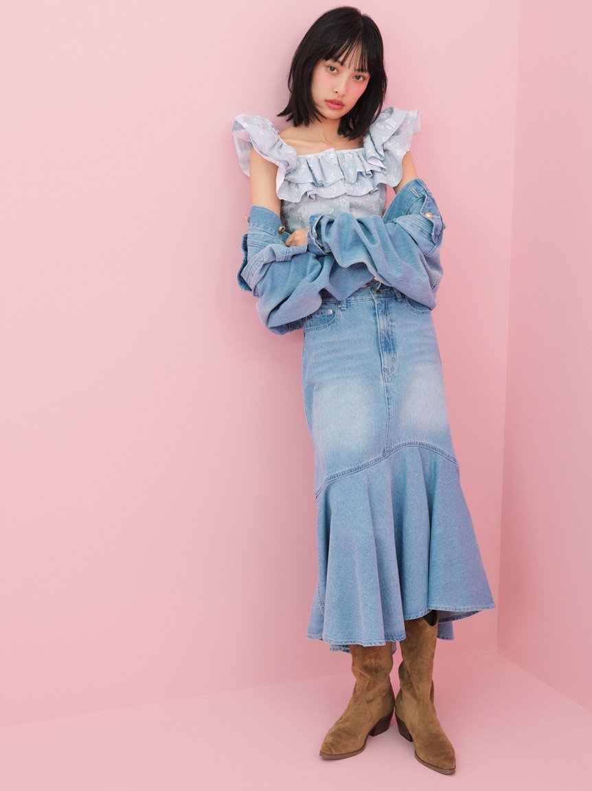 【スナイデル/SNIDEL】のデニムマーメイドスカート 人気、トレンドファッション・服の通販 founy(ファニー) 　ファッション　Fashion　レディースファッション　WOMEN　スカート　Skirt　インディゴ　Indigo　ウォッシュ　Wash　オーガニック　Organic　クラシカル　Classical　シフォン　Chiffon　デニム　Denim　トレンド　Trend　フェミニン　Feminine　フレア　Flare　マーメイド　Mermaid　レース　Race　 other-1|ID: prp329100004531138 ipo3291000000032032353