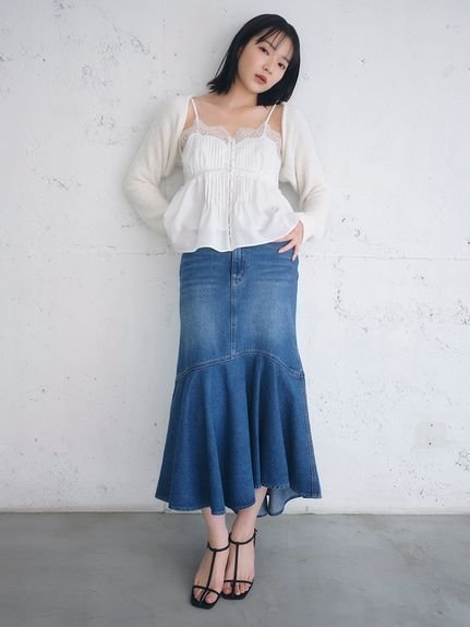 【スナイデル/SNIDEL】のデニムマーメイドスカート インテリア・キッズ・メンズ・レディースファッション・服の通販 founy(ファニー) 　ファッション　Fashion　レディースファッション　WOMEN　スカート　Skirt　インディゴ　Indigo　ウォッシュ　Wash　オーガニック　Organic　クラシカル　Classical　シフォン　Chiffon　デニム　Denim　トレンド　Trend　フェミニン　Feminine　フレア　Flare　マーメイド　Mermaid　レース　Race　BLU[086]|ID: prp329100004531138 ipo3291000000032032355