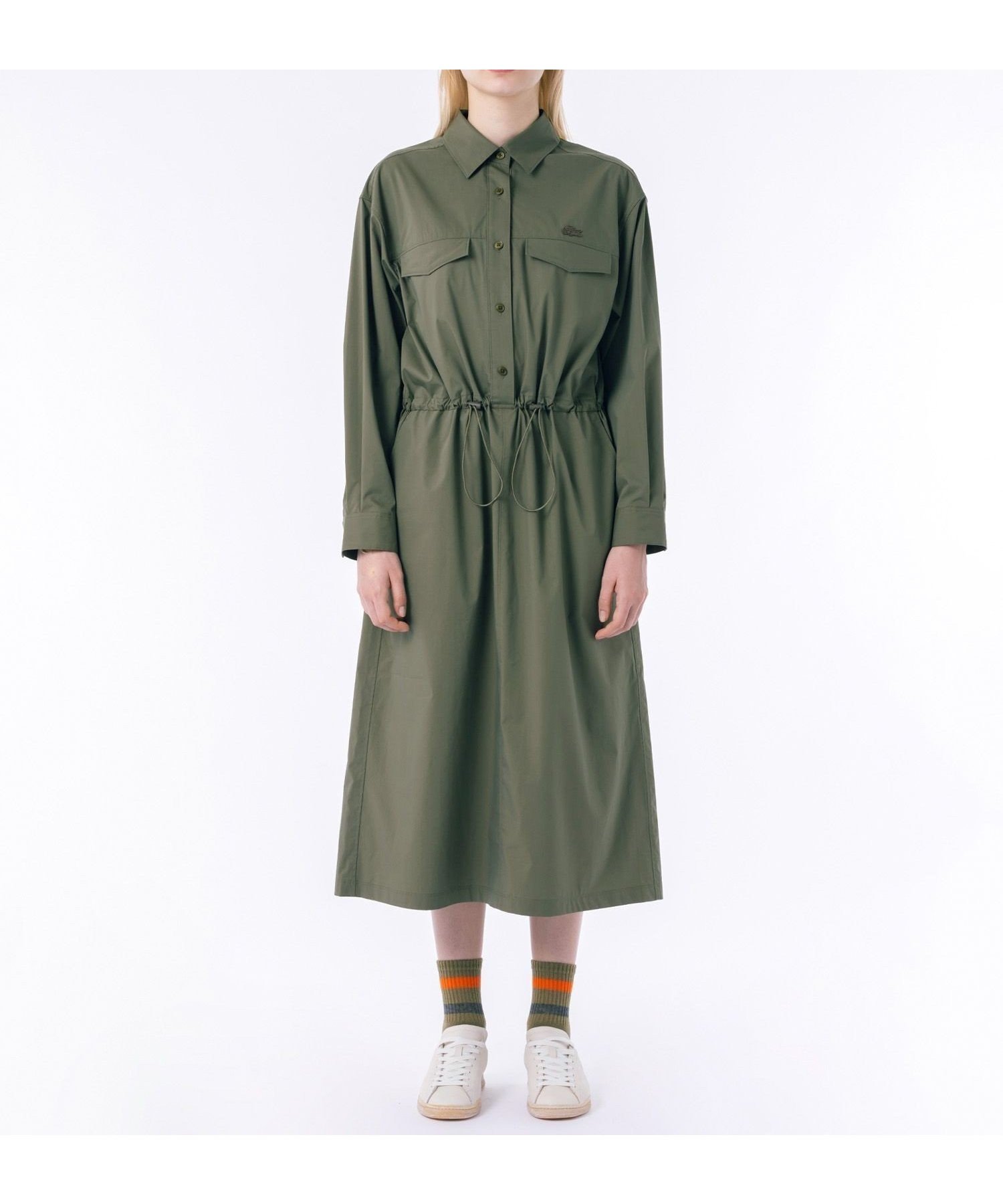 【ラコステ/LACOSTE】の撥水 ウエストドロスト ミリタリーフラップポケットシャツドレス / ロングシャツワンピース 人気、トレンドファッション・服の通販 founy(ファニー) 　ファッション　Fashion　レディースファッション　WOMEN　ワンピース　Dress　ドレス　Party Dresses　シャツワンピース　Shirt Dresses　エレガント 上品　Elegant　タイプライター　Typewriter　ドレス　Dress　ドローストリング　Drawstring　フラップ　Flap　ブラウジング　Browsing　ポケット　Pocket　マニッシュ　Mannish　リラックス　Relax　ワーク　Work　 other-1|ID: prp329100004531156 ipo3291000000032032426