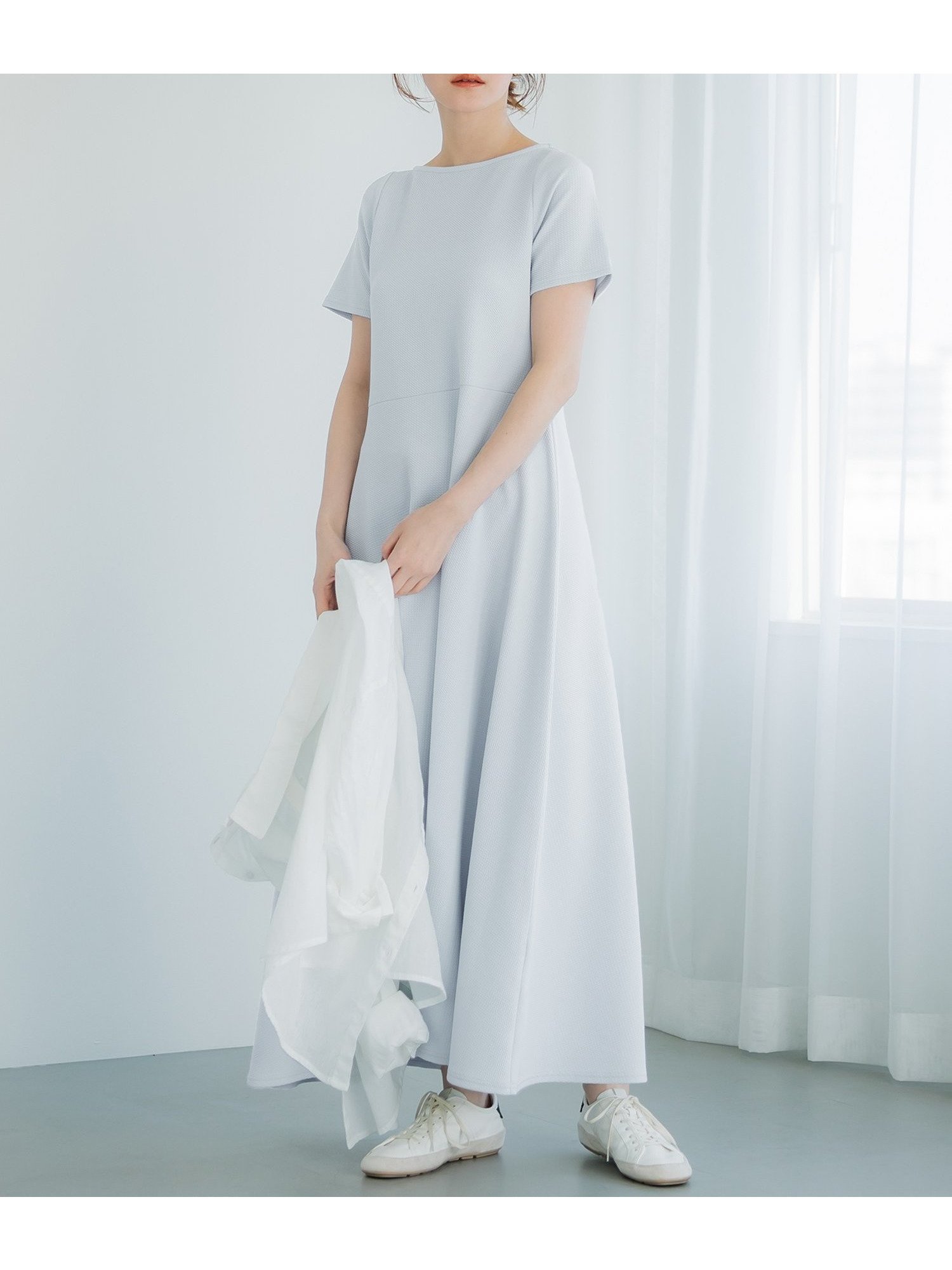 【コカ/COCA】のエンボス切り替えワンピース インテリア・キッズ・メンズ・レディースファッション・服の通販 founy(ファニー) 　ファッション　Fashion　レディースファッション　Fashion for Women　ワンピース　Dresses　スウェット / スエット　Sweatshirt, Sweatwear　ストレッチ　Stretch, Stretchy Fabric　ポケット　Pocket, Pocket Detail　旅行　Travel　Lt.blue|ID: prp329100004531162 ipo3291000000033847393