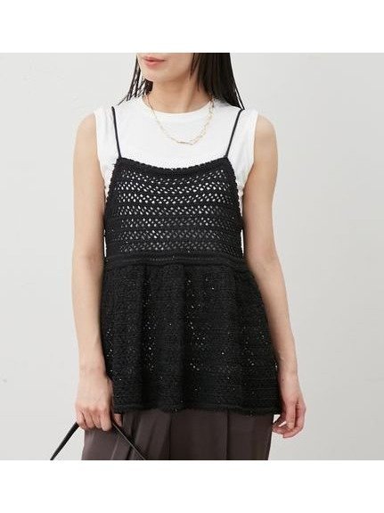 【ミラオーウェン/Mila Owen】の【ウォッシャブル】クロシェニットキャミ×ノースリトップス インテリア・キッズ・メンズ・レディースファッション・服の通販 founy(ファニー) 　ファッション　Fashion　レディースファッション　WOMEN　トップス・カットソー　Tops/Tshirt　ニット　Knit Tops　キャミソール / ノースリーブ　No Sleeves　かぎ針　Crochet　ウォッシャブル　Washable　キャミ　Cami　キャミソール　Camisole　クロシェ　Crochet　スパンコール　Sequins　タンク　Tank　トリミング　Trimming　トレンド　Trend　夏　Summer　透かし　Watermark　BLK[009]|ID: prp329100004531186 ipo3291000000032091379