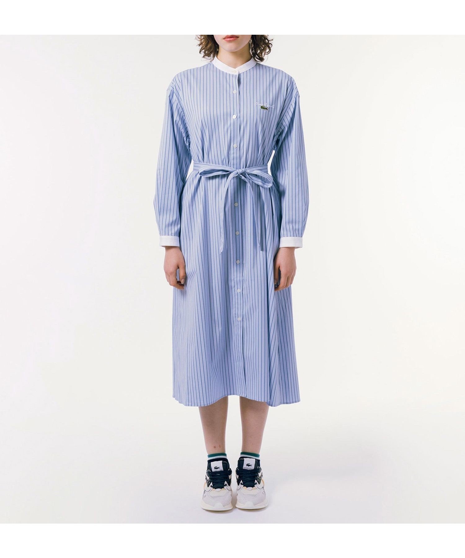 【ラコステ/LACOSTE】のストライプ マキシ丈 バンドカラーシャツドレス 人気、トレンドファッション・服の通販 founy(ファニー) 　ファッション　Fashion　レディースファッション　WOMEN　トップス・カットソー　Tops/Tshirt　シャツ/ブラウス　Shirts/Blouses　ワンピース　Dress　ドレス　Party Dresses　エレガント 上品　Elegant　ストライプ　Stripe　ストレッチ　Stretch　ブラウジング　Browsing　マキシ　Maxi　人気　Popularity　 other-1|ID: prp329100004531197 ipo3291000000032032592