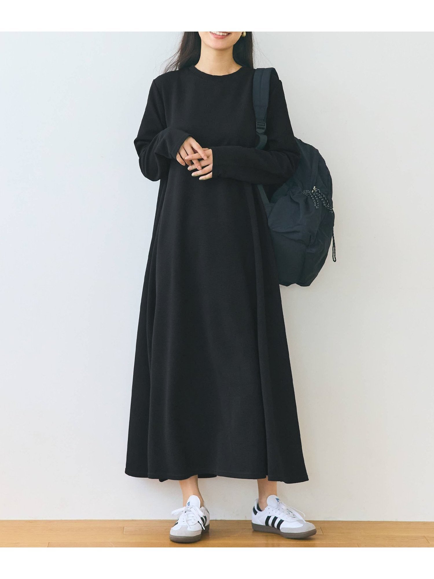 【コカ/COCA】のエンボス加工Aラインフレアワンピース インテリア・キッズ・メンズ・レディースファッション・服の通販 founy(ファニー) 　ファッション　Fashion　レディースファッション　Fashion for Women　ワンピース　Dresses　ポケット　Pocket, Pocket Detail　Black|ID: prp329100004531238 ipo3291000000032728983
