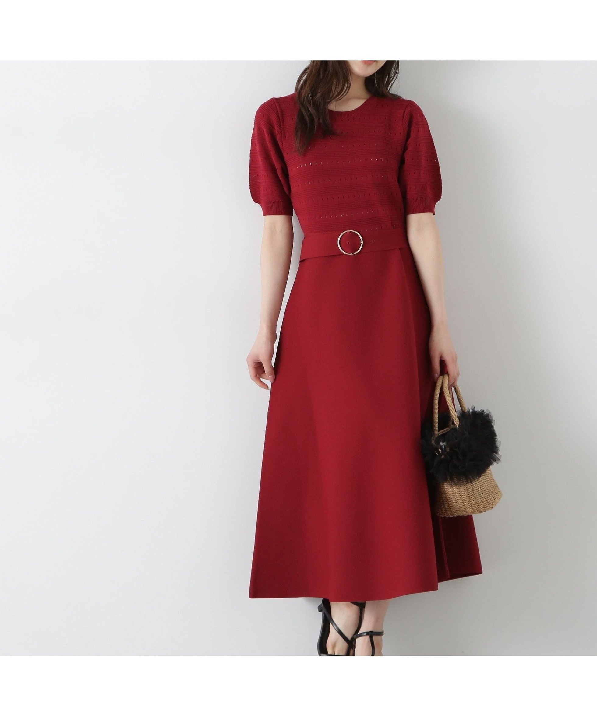 【プロポーション ボディドレッシング/PROPORTION BODY DRESSING】のボーダー編みニットワンピース インテリア・キッズ・メンズ・レディースファッション・服の通販 founy(ファニー) 　ファッション　Fashion　レディースファッション　WOMEN　ワンピース　Dress　ニットワンピース　Knit Dresses　ボーダー　Border　レッド|ID: prp329100004531247 ipo3291000000032324697