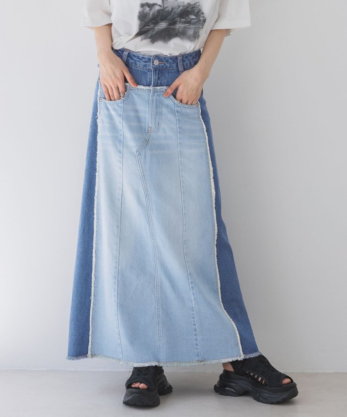【ジーナシス/JEANASiS】のリメイクデニムロングスカート インテリア・キッズ・メンズ・レディースファッション・服の通販 founy(ファニー) https://founy.com/ ファッション Fashion レディースファッション WOMEN スカート Skirt ロングスカート Long Skirt カットソー Cut And Sew コンパクト Compact シンプル Simple スリット Slit デニム Denim フレア Flare |ID: prp329100004531249 ipo3291000000032032811