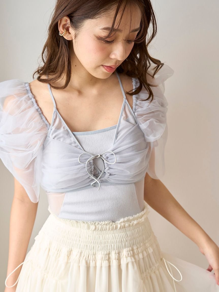 【スナイデル/SNIDEL】の【Chacott】レースボディスーツ インテリア・キッズ・メンズ・レディースファッション・服の通販 founy(ファニー) 　ファッション　Fashion　レディースファッション　WOMEN　スーツ　Suits　オフショル　Off Shoulder　ギャザー　Gather　コンパクト　Compact　ストレート　Straight　スポーティ　Sporty　スーツ　Suit　チュール　Tulle　デニム　Denim　ドッキング　Docking　ドット　Dot　バレエ　Ballet　フェミニン　Feminine　ボレロ　Bolero　おすすめ　Recommend　SAX[083]|ID: prp329100004531402 ipo3291000000032033433