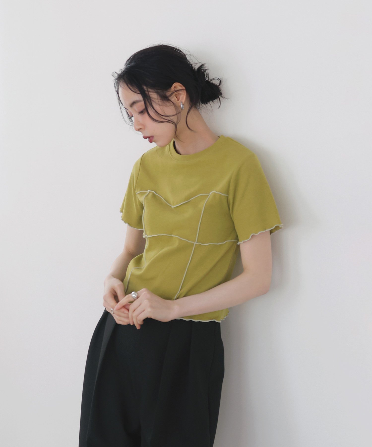 【リアン/Lian】のメロービスチェラインTシャツ インテリア・キッズ・メンズ・レディースファッション・服の通販 founy(ファニー) 　ファッション　Fashion　レディースファッション　Fashion for Women　トップス・カットソー　Cut & Sew Tops　シャツ・ブラウス・オフィスカジュアル　Elegant Blouses & Button-Ups　ロングTシャツ・Tシャツ　Longline T-Shirts & Tees　ビスチェ　Bustiers & Corset Tops / Layered Bustier Style　グリーン|ID: prp329100004531457 ipo3291000000032879952