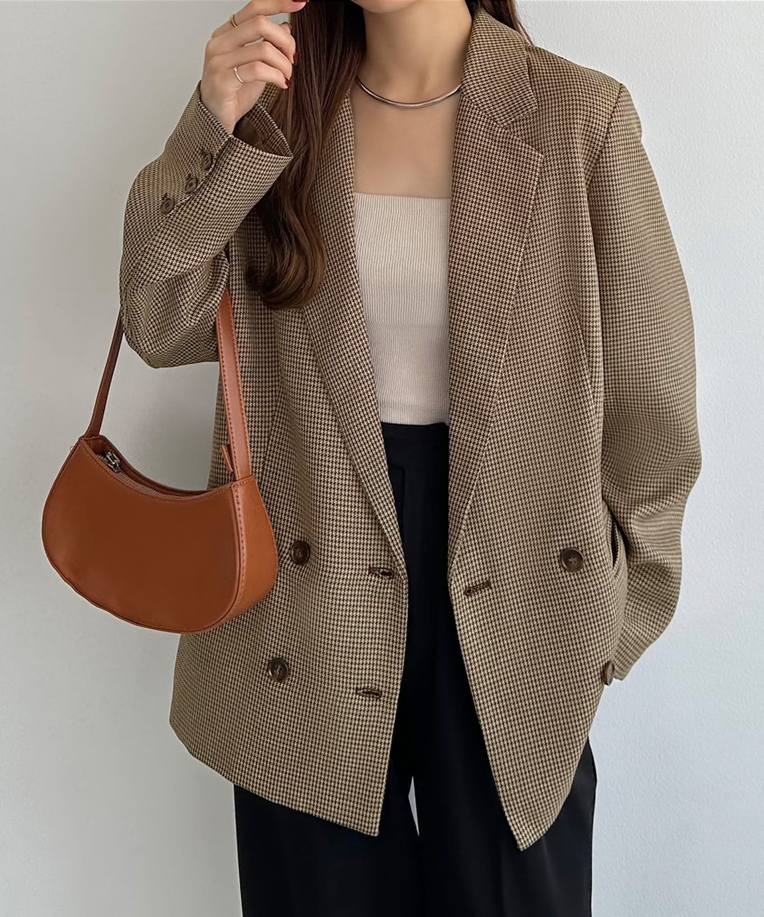 【ジュノア/JUNOAH】のcallautia テーラードジャケット インテリア・キッズ・メンズ・レディースファッション・服の通販 founy(ファニー) 　ファッション　Fashion　レディースファッション　WOMEN　アウター　Coat Outerwear　ジャケット　Jackets　テーラードジャケット　Tailored Jackets　チェック　Check　無地　Plain Color　ブラウン|ID: prp329100004531577 ipo3291000000032034115