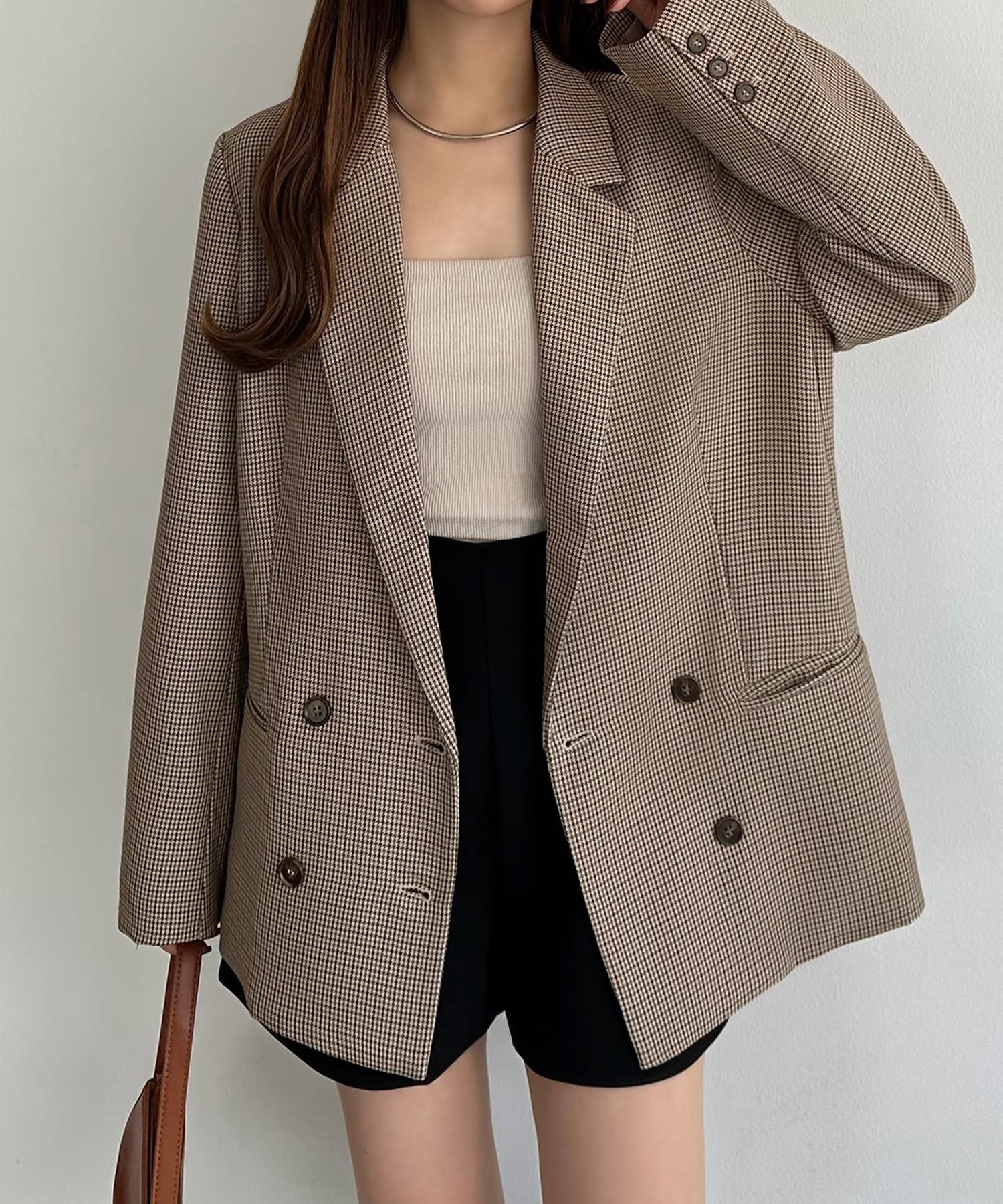 【ジュノア/JUNOAH】のcallautia テーラードジャケット インテリア・キッズ・メンズ・レディースファッション・服の通販 founy(ファニー) 　ファッション　Fashion　レディースファッション　WOMEN　アウター　Coat Outerwear　ジャケット　Jackets　テーラードジャケット　Tailored Jackets　チェック　Check　無地　Plain Color　ダークベージュ|ID: prp329100004531577 ipo3291000000032034119