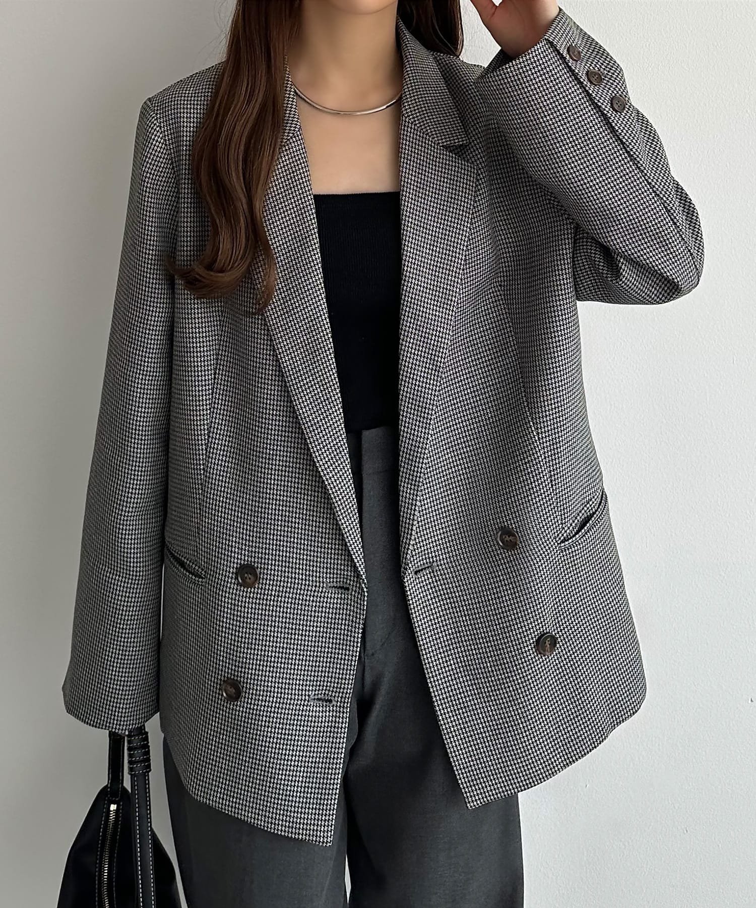 【ジュノア/JUNOAH】のcallautia テーラードジャケット インテリア・キッズ・メンズ・レディースファッション・服の通販 founy(ファニー) 　ファッション　Fashion　レディースファッション　WOMEN　アウター　Coat Outerwear　ジャケット　Jackets　テーラードジャケット　Tailored Jackets　チェック　Check　無地　Plain Color　ダークグレー|ID: prp329100004531577 ipo3291000000032034121