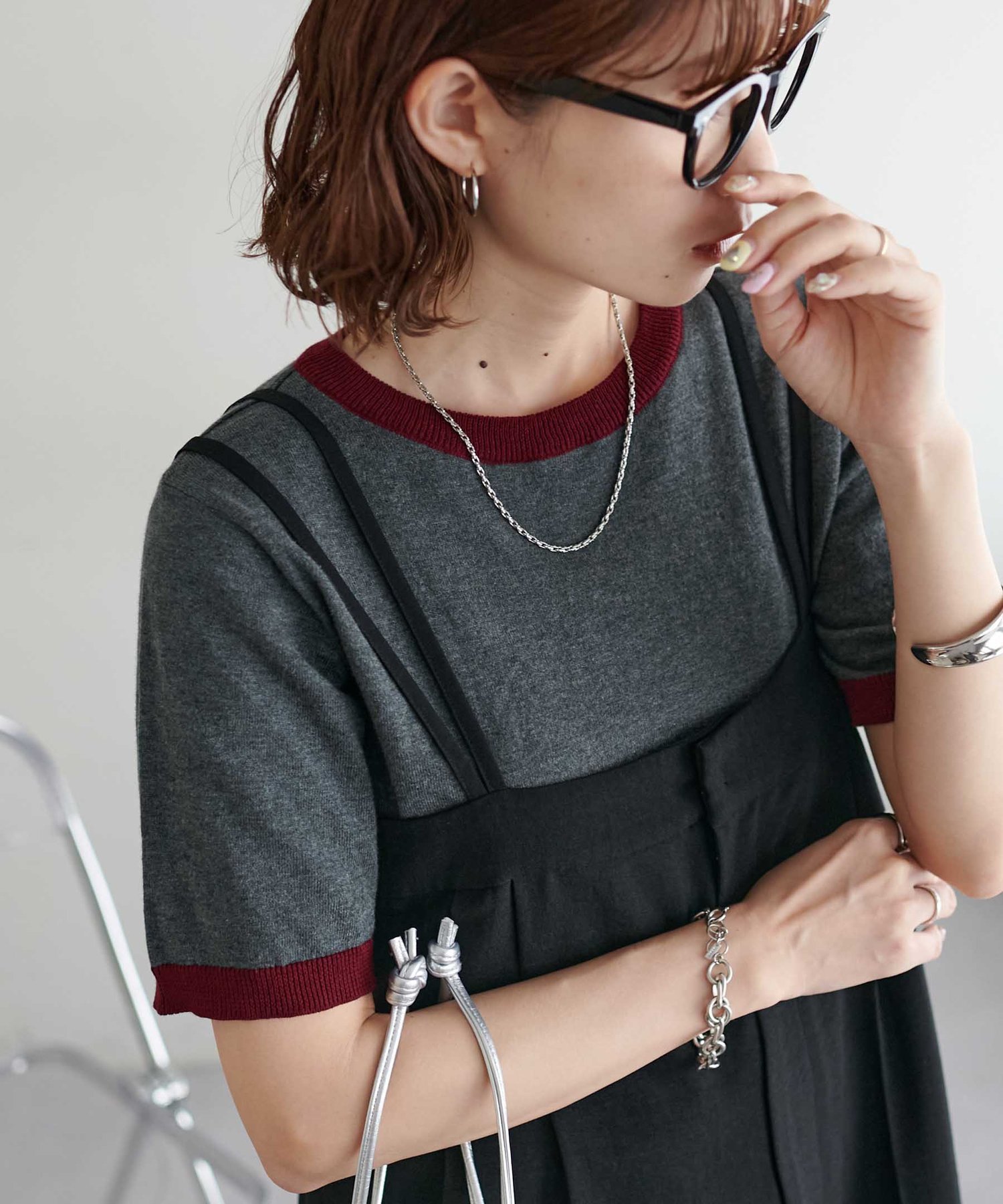 【ディスコート/Discoat】の【WEB限定】配色半袖プルオーバー インテリア・キッズ・メンズ・レディースファッション・服の通販 founy(ファニー) 　ファッション　Fashion　レディースファッション　Fashion for Women　トップス・カットソー　Cut & Sew Tops　カジュアルプルオーバー・ニットトップス　Pullovers & Knit Tops / Casual Pullovers　エレガント 上品　Elegant　半袖　Short Sleeve, Half Sleeve　グレー|ID: prp329100004531612 ipo3291000000033575481
