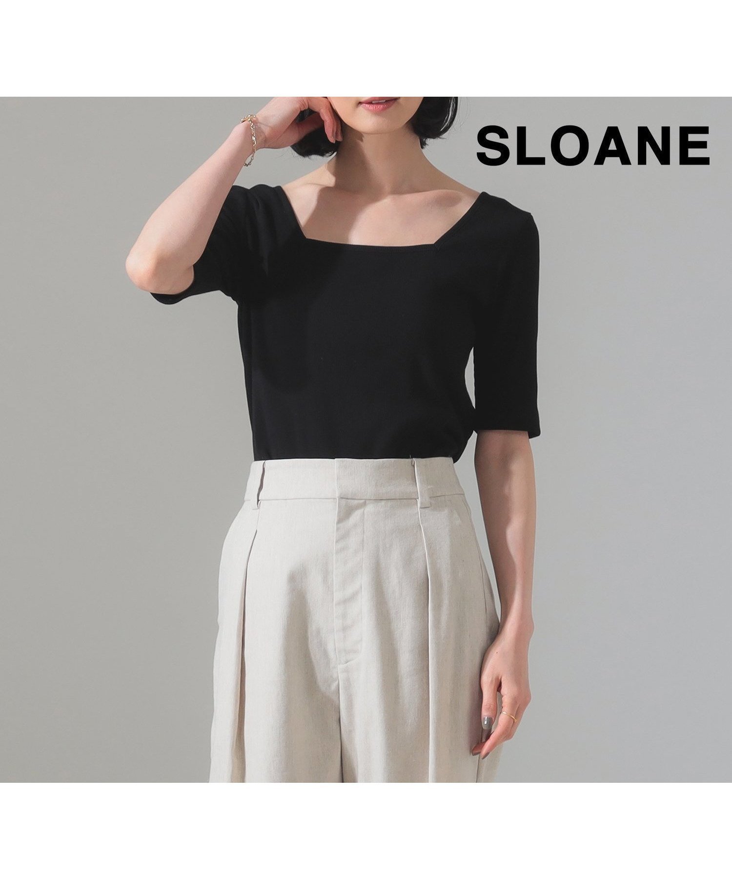 【デミルクス ビームス/Demi-Luxe BEAMS】の【別注】スタイリスト佐藤佳菜子 * SLOANE / スクエアネック リブTシャツ インテリア・キッズ・メンズ・レディースファッション・服の通販 founy(ファニー) 　ファッション　Fashion　レディースファッション　WOMEN　トップス・カットソー　Tops/Tshirt　シャツ/ブラウス　Shirts/Blouses　ロング / Tシャツ　T-Shirts　インナー　Inner　カーディガン　Cardigan　コラボ　Collaboration　コレクション　Collection　シンプル　Simple　ジャケット　Jacket　スクエア　Square　タンク　Tank　テレコ　Tereko　デコルテ　Decolletage　トリプル　Triple　人気　Popularity　フィット　Fit　別注　Special Order　エレガント 上品　Elegant　BLACK|ID: prp329100004531679 ipo3291000000032034514