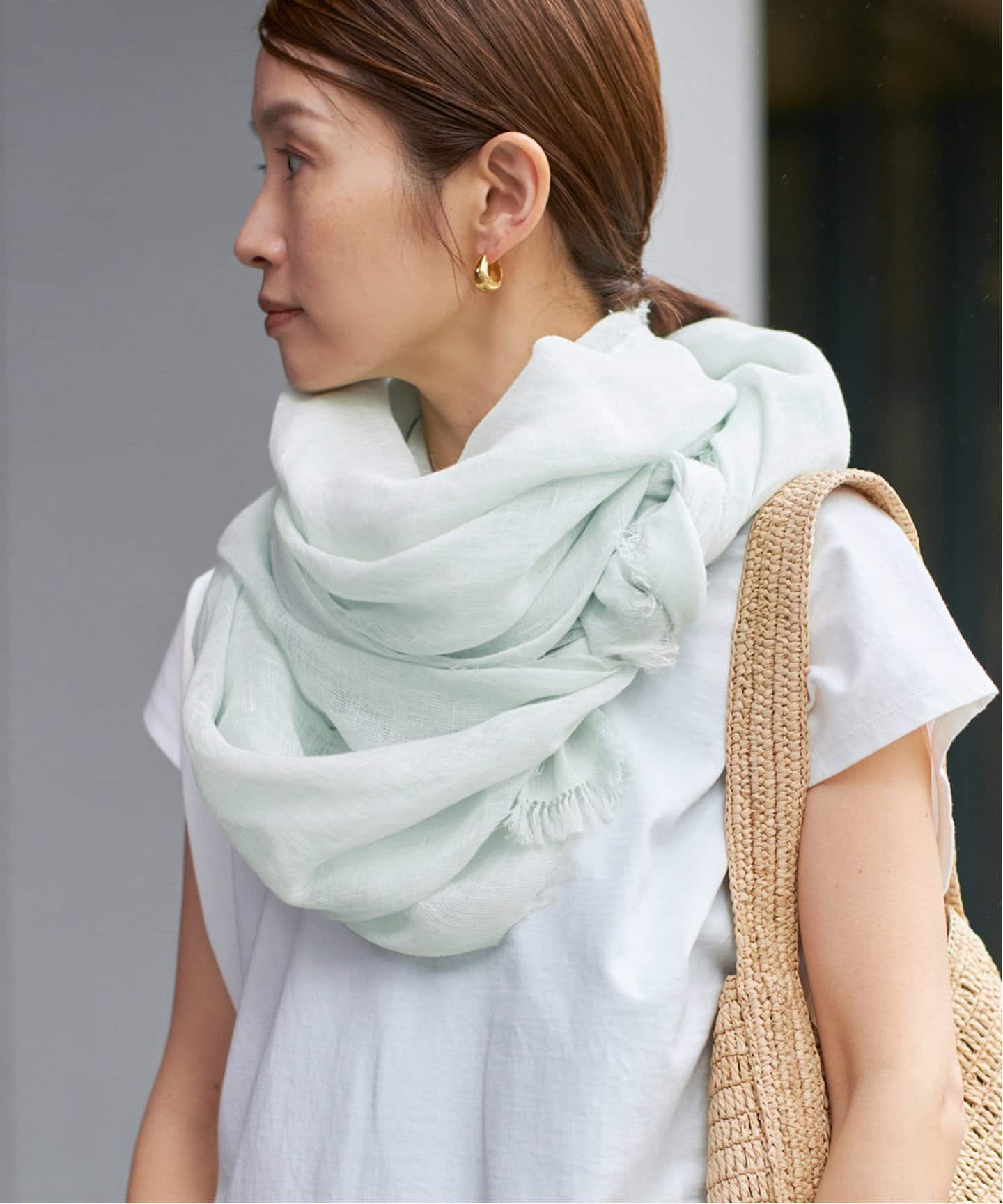 【イエナ/IENA】のNIMNIMDUAI/ニムニムデュアイ LINEN GAUZE リネンストール インテリア・キッズ・メンズ・レディースファッション・服の通販 founy(ファニー) 　ファッション　Fashion　レディースファッション　WOMEN　オレンジ　Orange　ストール　Stall　リネン　Linen　ワンポイント　One Point　別注　Special Order　夏　Summer　定番　Standard　春　Spring　防寒　Cold Protection　グリーン B|ID: prp329100004531682 ipo3291000000032034527