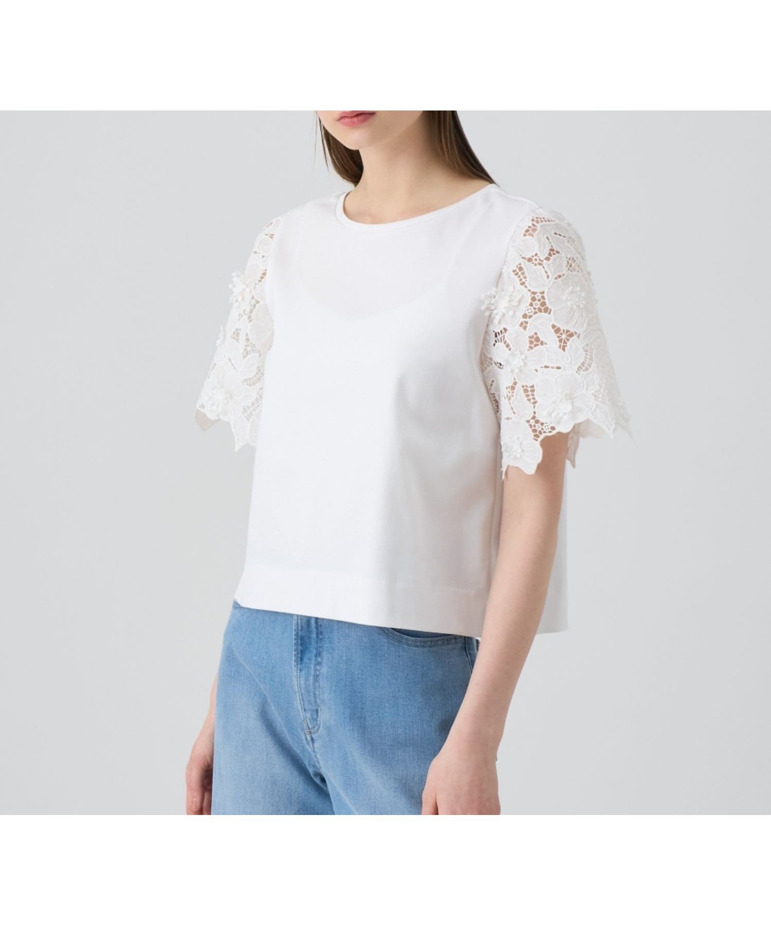 【アナイ/ANAYI】のコンパクトポンチスカラップ袖 プルオーバー 人気、トレンドファッション・服の通販 founy(ファニー) 　ファッション　Fashion　レディースファッション　WOMEN　トップス・カットソー　Tops/Tshirt　プルオーバー　Pullover　カットソー　Cut And Sew　コンパクト　Compact　コンビ　Combination　スマート　Smart　スリット　Slit　フラワー　Flower　レース　Race　ワーク　Work　S/S・春夏　Ss・Spring/Summer　再入荷　Restock/Back In Stock/Re Arrival　夏　Summer　 other-1|ID: prp329100004531683 ipo3291000000032034526