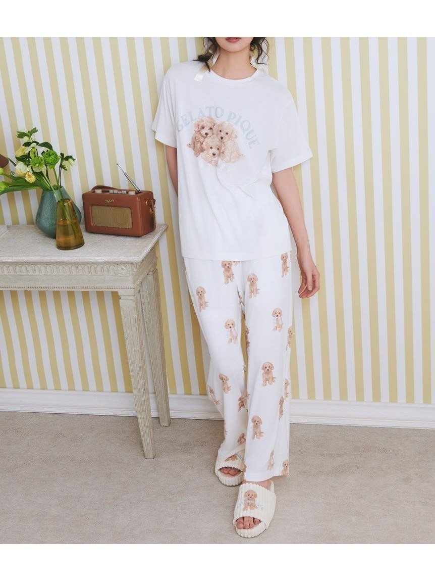 【ジェラート ピケ/gelato pique】のトイプードル柄ロングパンツ インテリア・キッズ・メンズ・レディースファッション・服の通販 founy(ファニー) 　ファッション　Fashion　レディースファッション　WOMEN　パンツ　Pants　おすすめ　Recommend　カットソー　Cut And Sew　ストレート　Straight　プリント　Print　ボーダー　Border　モチーフ　Motif　ロング　Long　OWHT[002]|ID: prp329100004531711 ipo3291000000032034627