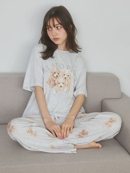 【ジェラート ピケ/gelato pique】のトイプードル柄ロングパンツ インテリア・キッズ・メンズ・レディースファッション・服の通販 founy(ファニー) 　ファッション　Fashion　レディースファッション　WOMEN　パンツ　Pants　おすすめ　Recommend　カットソー　Cut And Sew　ストレート　Straight　プリント　Print　ボーダー　Border　モチーフ　Motif　ロング　Long　GRY[006]|ID: prp329100004531711 ipo3291000000032034628