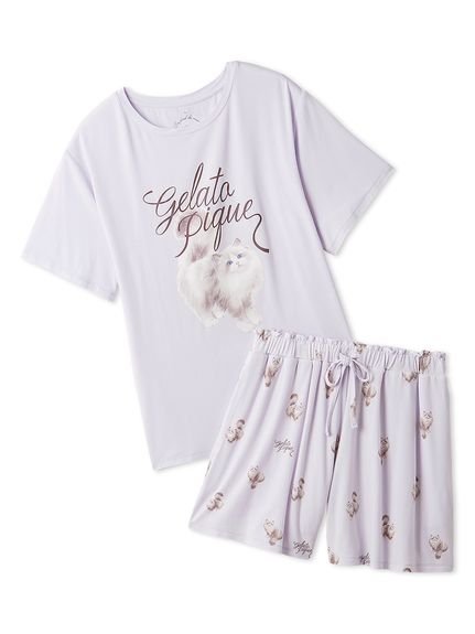 【ジェラート ピケ/gelato pique】の【ONLINE限定】CAT柄ワンポイントTシャツ ショートパンツセット インテリア・キッズ・メンズ・レディースファッション・服の通販 founy(ファニー) 　ファッション　Fashion　レディースファッション　WOMEN　パンツ　Pants　ハーフ / ショートパンツ　Short Pants　ショート　Short　セットアップ　Set Up　フェミニン　Feminine　フレア　Flare　ポケット　Pocket　モノトーン　Monotone　ラベンダー　Lavender　リボン　Ribbon　ロング　Long　ワンポイント　One Point　エレガント 上品　Elegant　猫　Cat　LAV[071]|ID: prp329100004531712 ipo3291000000032034632