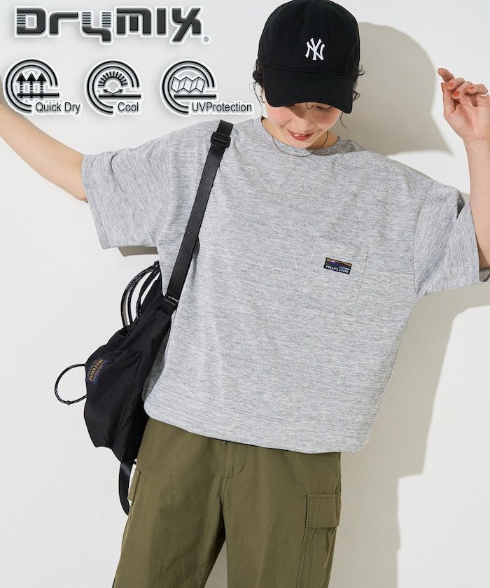 【フリークスストア/FREAK'S STORE】のFREAK S STORE OUTDOORS DRYMIX ドライミックス 半袖 Tシャツ(吸水速乾・接触冷感・UVカット)【限定展開】 25SS インテリア・キッズ・メンズ・レディースファッション・服の通販 founy(ファニー) 　ファッション　Fashion　レディースファッション　Fashion for Women　トップス・カットソー　Cut & Sew Tops　シャツ・ブラウス・オフィスカジュアル　Elegant Blouses & Button-Ups　ロングTシャツ・Tシャツ　Longline T-Shirts & Tees　2025年　2025　2025春夏・S/S　Spring/Summer 2025 SS25　ドローコード　Drawcord, Drawstring Cord　ビッグ　Big, Oversized　ポケット　Pocket, Pocket Detail　ミックス　Mix, Mixed Style　半袖　Short Sleeve, Half Sleeve　吸水　Absorbent, Quick-Dry　夏　Summer　S/S・春夏　SS, Spring/Summer, Warm Season　グレー|ID: prp329100004531717 ipo3291000000033095663