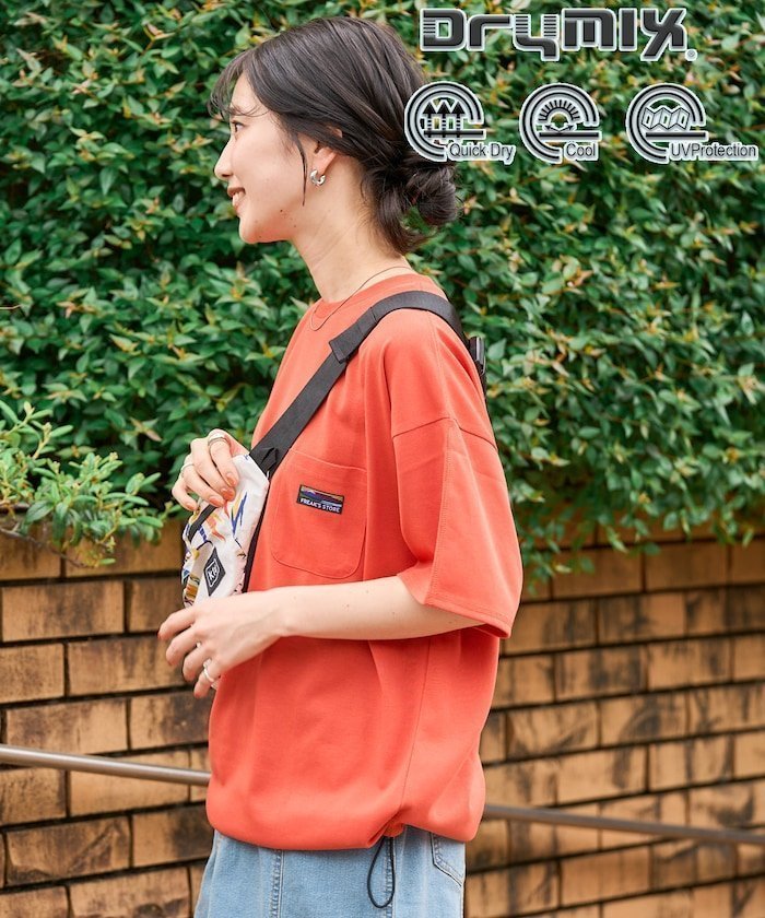 【フリークスストア/FREAK'S STORE】のFREAK S STORE OUTDOORS DRYMIX ドライミックス 半袖 Tシャツ(吸水速乾・接触冷感・UVカット)【限定展開】 25SS インテリア・キッズ・メンズ・レディースファッション・服の通販 founy(ファニー) 　ファッション　Fashion　レディースファッション　Fashion for Women　トップス・カットソー　Cut & Sew Tops　シャツ・ブラウス・オフィスカジュアル　Elegant Blouses & Button-Ups　ロングTシャツ・Tシャツ　Longline T-Shirts & Tees　2025年　2025　2025春夏・S/S　Spring/Summer 2025 SS25　ドローコード　Drawcord, Drawstring Cord　ビッグ　Big, Oversized　ポケット　Pocket, Pocket Detail　ミックス　Mix, Mixed Style　半袖　Short Sleeve, Half Sleeve　吸水　Absorbent, Quick-Dry　夏　Summer　S/S・春夏　SS, Spring/Summer, Warm Season　オレンジ|ID: prp329100004531717 ipo3291000000033095665